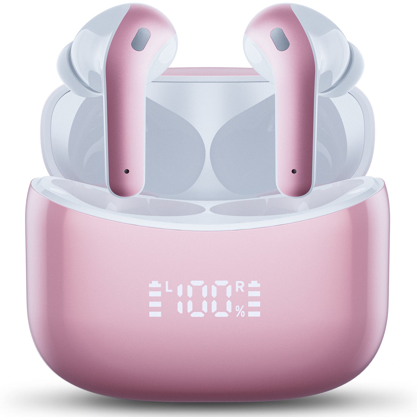 VEATOOL X15 Wireless Earbuds Bluetooth 5.2 Headphones,35H Hi-Fi Stereo Deep Bass Earphones with Noise Cancelling Mic IP7 Waterproof Sport Headset with LED Power Display for Laptop Pad Phones Pink