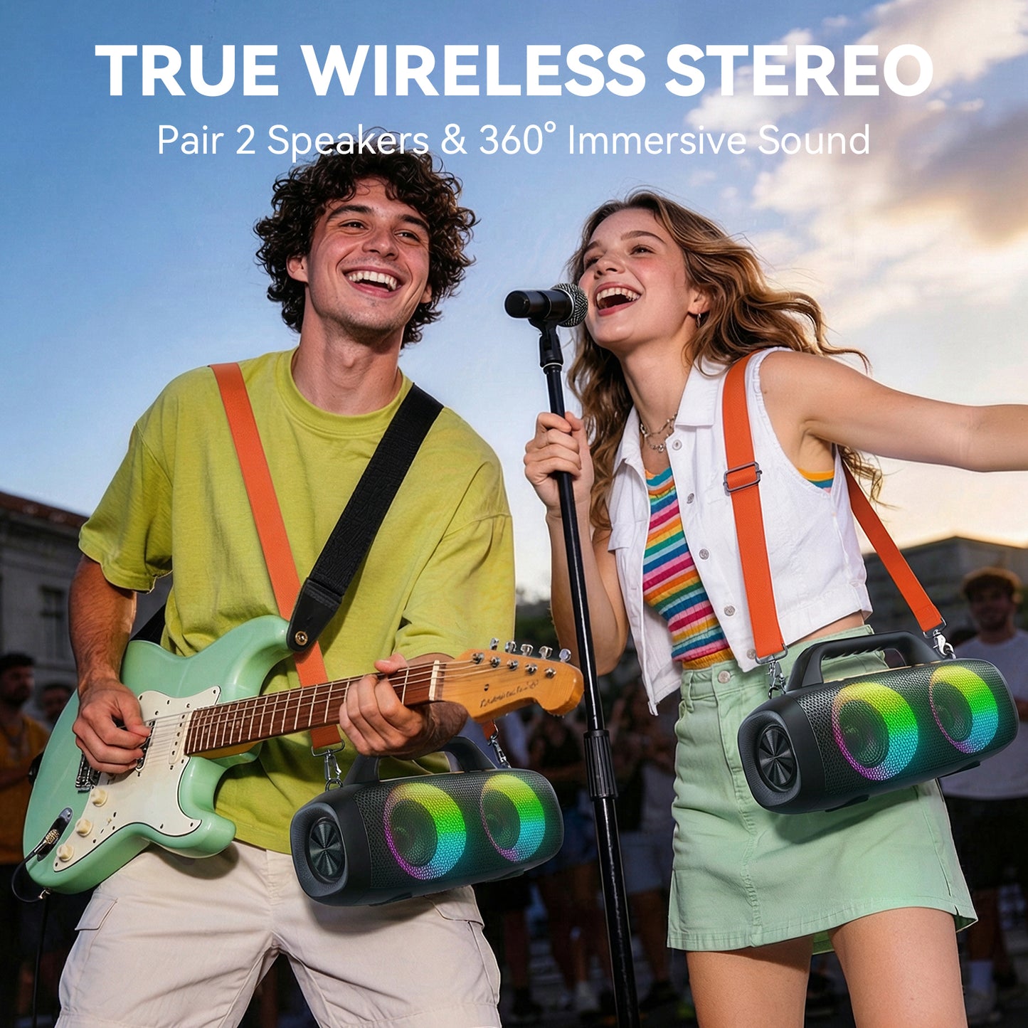 VEATOOL Portable Bluetooth Speaker, 60W Peak Loud Outdoor Speaker with Bass, 24H Playtime, RGB Lights,Portable Wireless Speakers for Outdoor, Home, Party, Pool, Beach, Tailgating, Gym, Work, Gifts