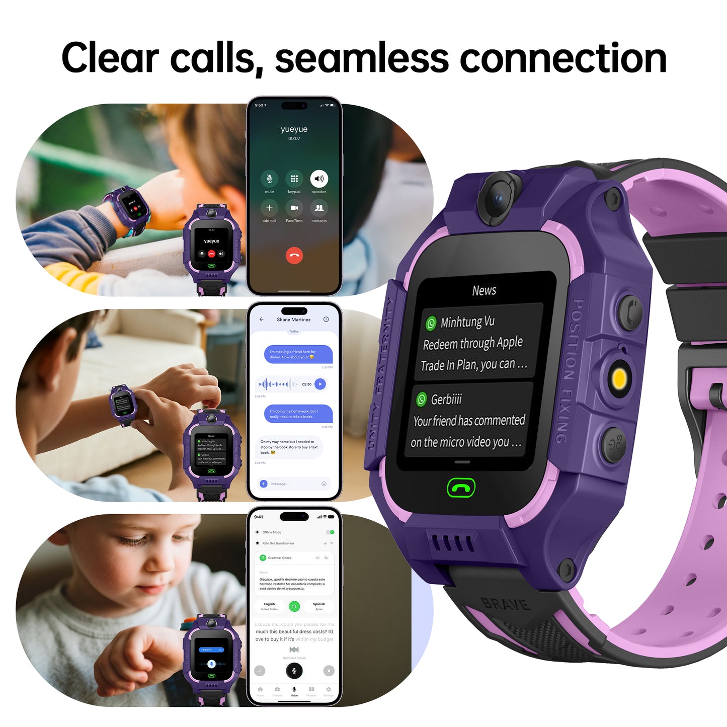 VEATOOL Kids Smart Watch for Boys Girls, Kids Phone Watch for Kids Age 3-12, Birthday Christmas Gift