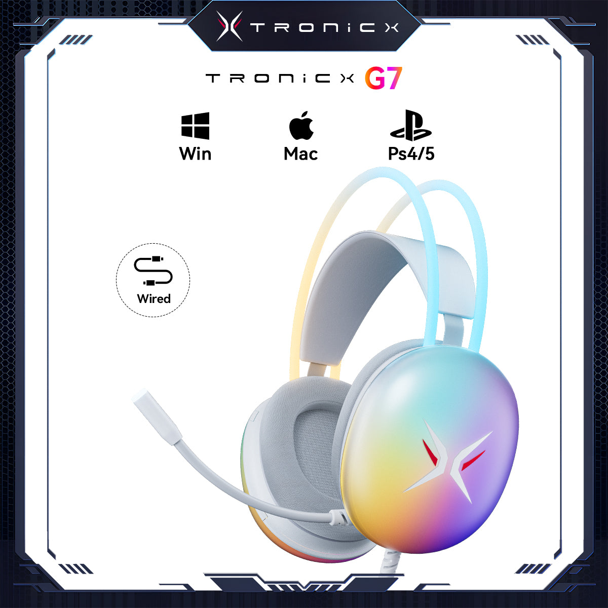 Gaming Headset with Microphone, Compatible with PS4 PS5 Xbox One PC Laptop, Over-Ear Headphones with LED Light, Noise Canceling Mic, 7.1 Stereo Surround Sound,Soft Earmuffs for Nintendo Series X|S