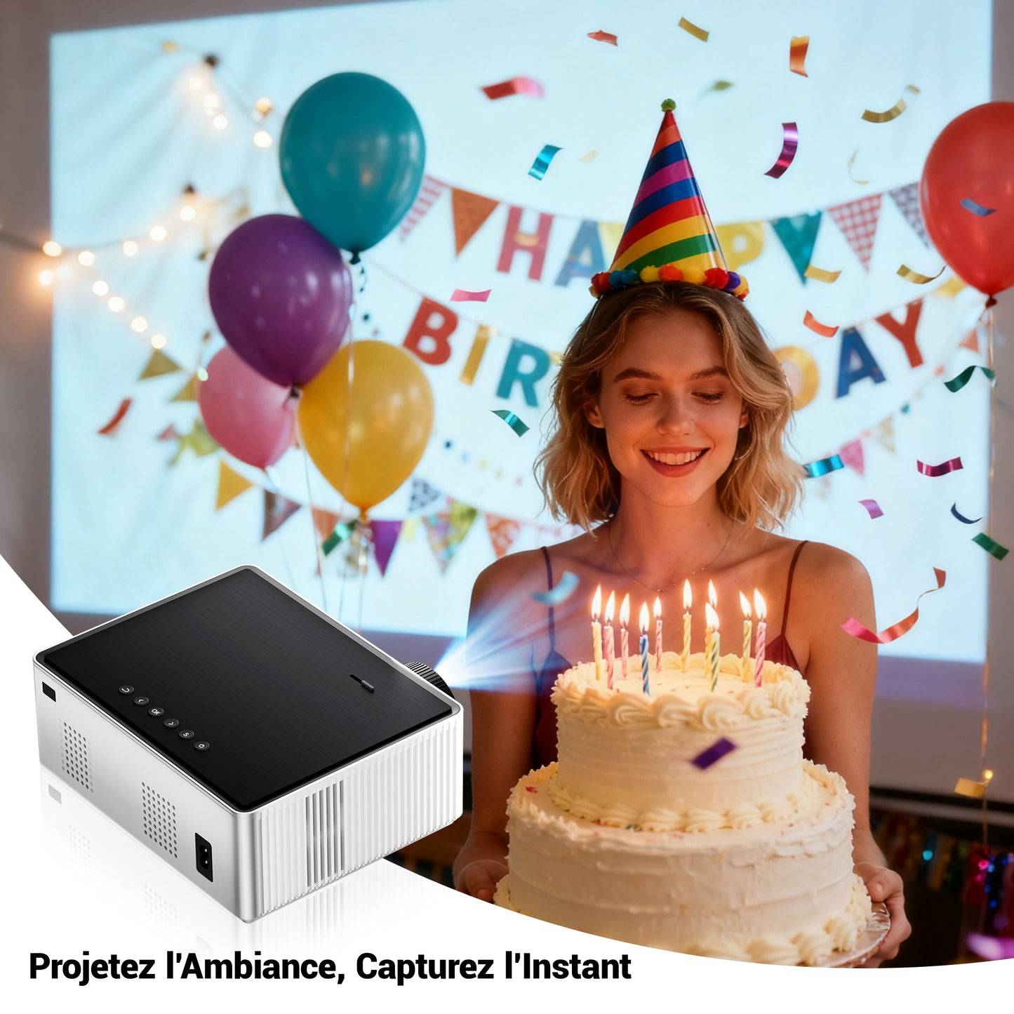Dual-Band 5G/2.4G WiFi Bluetooth Projector, 16000 Lux 4K Supported Portable Movie Projector for Home Outdoor, 300" Display, 4-Point Keystone, HiFi Speaker