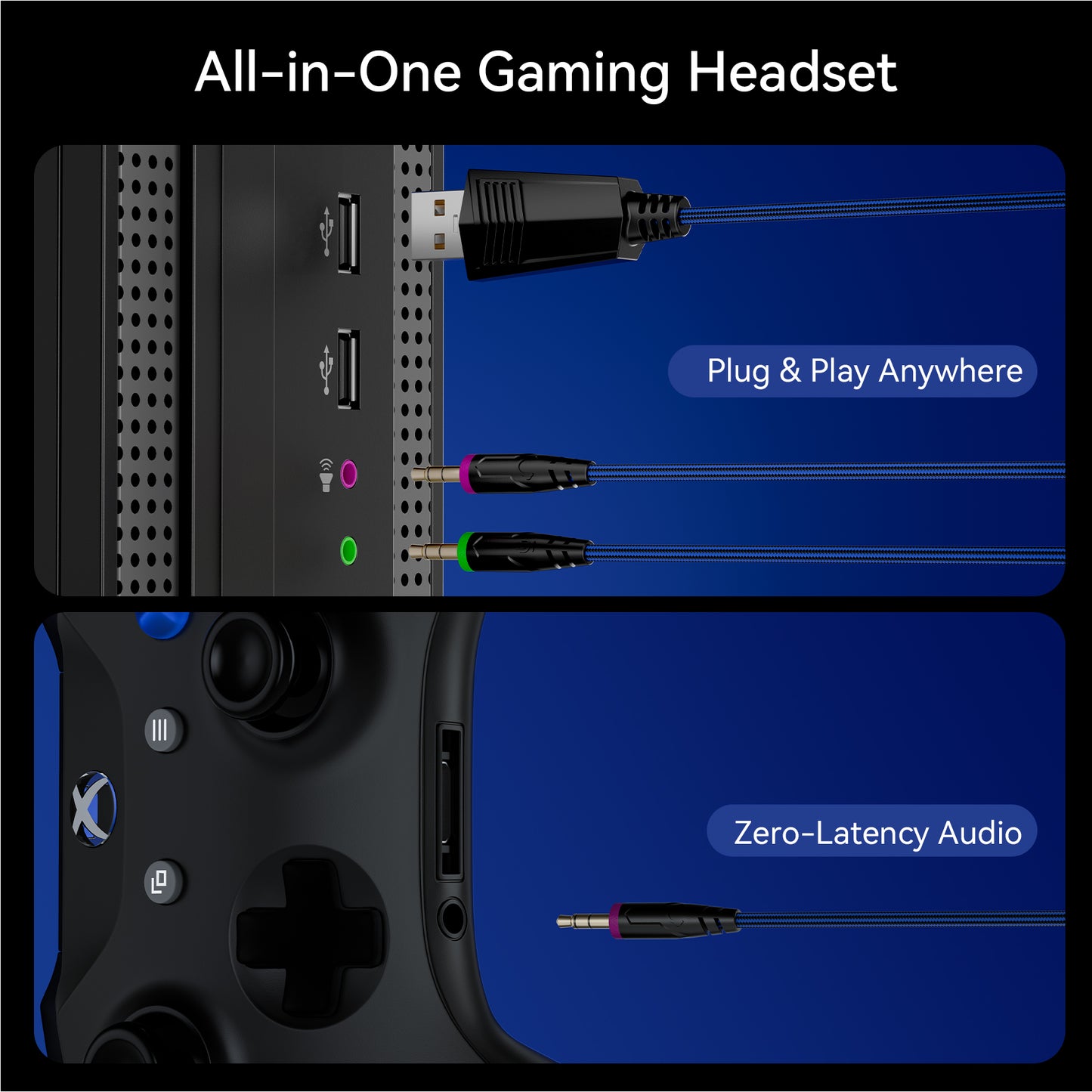Gaming Headset with Microphone, Compatible with PS4 PS5 Xbox One PC Laptop, Over-Ear Headphones with LED Light, Noise Canceling Mic, 7.1 Stereo Surround Sound,Soft Earmuffs for Nintendo Series X|S