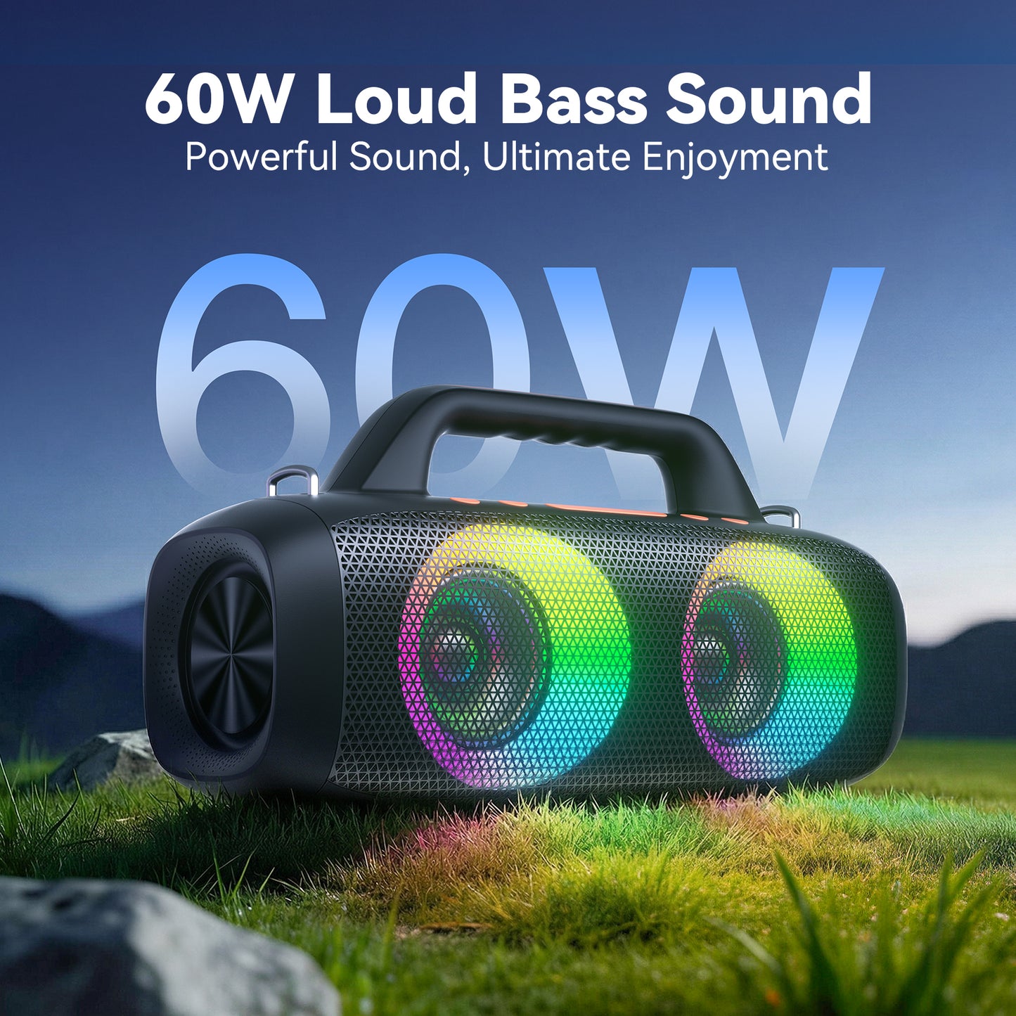 VEATOOL Portable Bluetooth Speaker, 60W Peak Loud Outdoor Speaker with Bass, 24H Playtime, RGB Lights,Portable Wireless Speakers for Outdoor, Home, Party, Pool, Beach, Tailgating, Gym, Work, Gifts