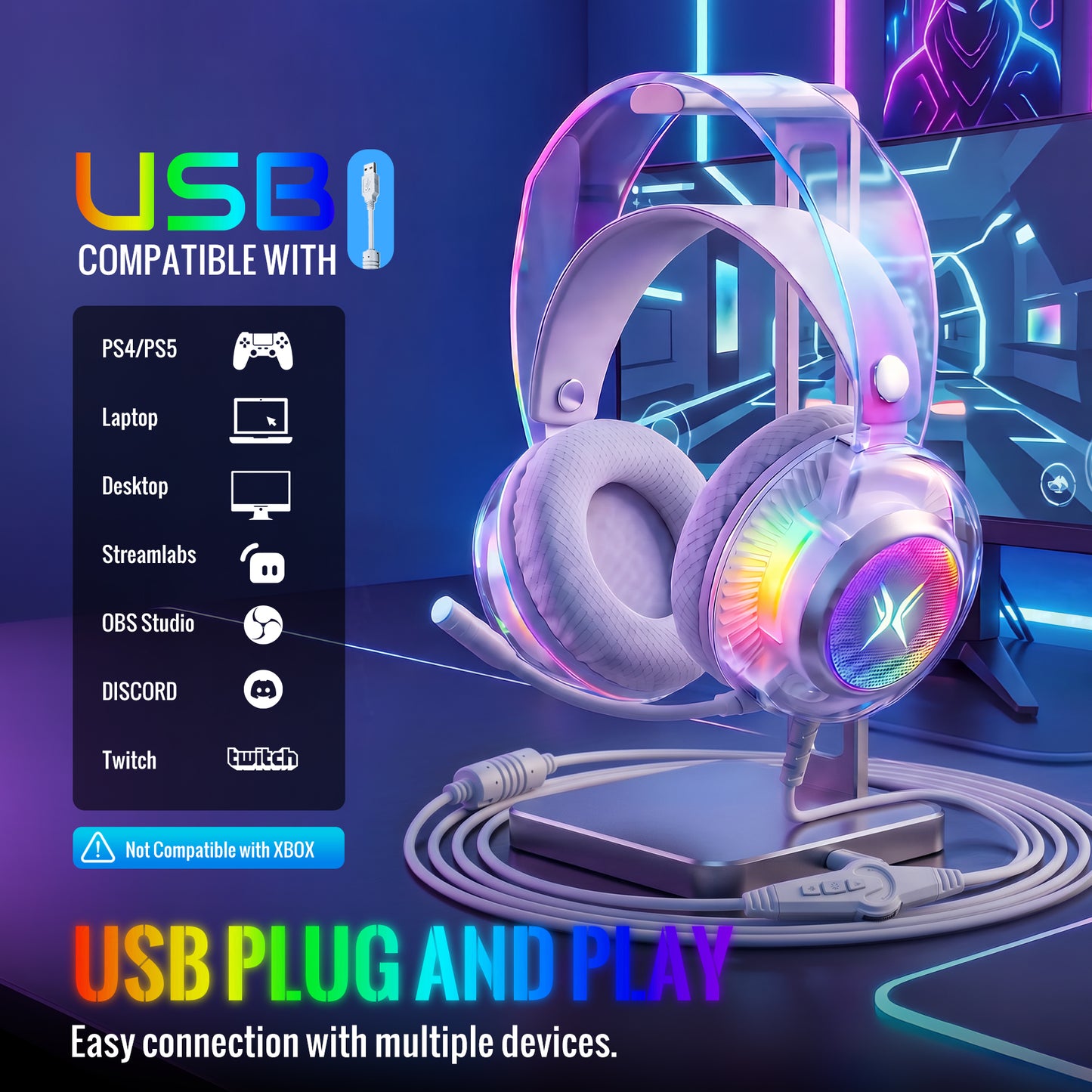 BT5.1 Wireless Over-Ear Headphones, 40H Playtime, 4-Mic ENC Noise Cancelling, Lightweight, Deep Bass, Comfort Fit for Travel & Work