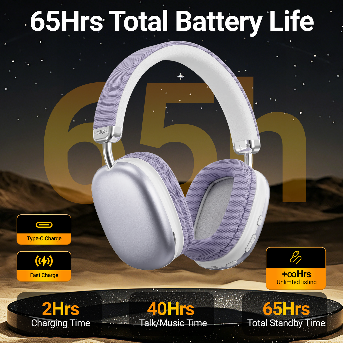 SY-BT1632 High-Fidelity Over-Ear Bluetooth Headphones | Powerful 40mm Bass | Bluetooth 5.3 Dual-Mode Connectivity | 40-Hour Battery Life | Comfortable Fit(Purple)