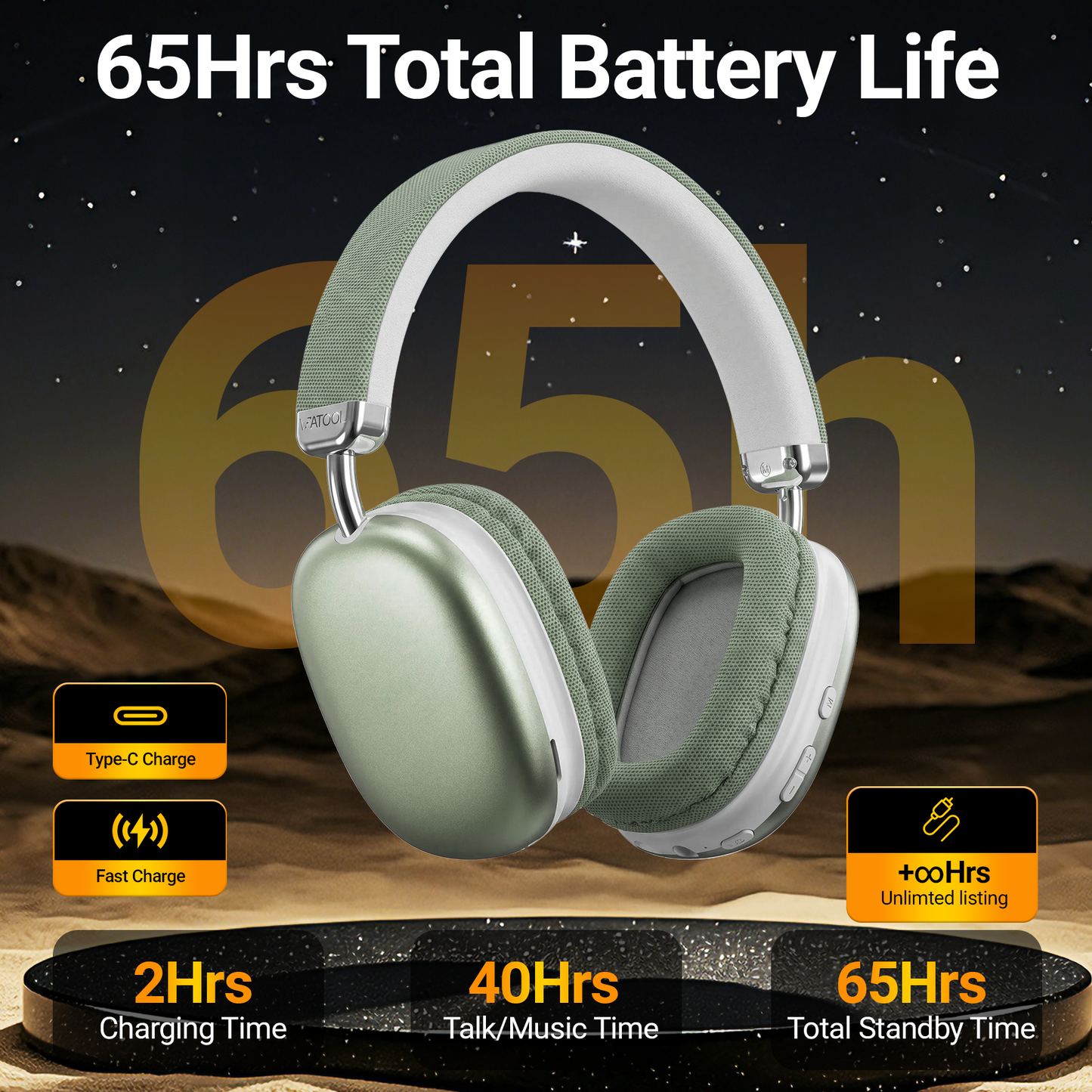 SY-BT1632 High-Fidelity Over-Ear Bluetooth Headphones | Powerful 40mm Bass | Bluetooth 5.3 Dual-Mode Connectivity | 40-Hour Battery Life | Comfortable Fit(Green)