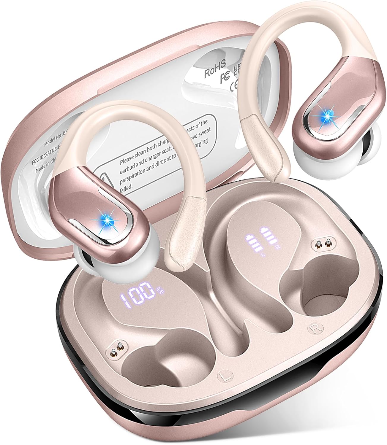 VEAT00L Wireless Earbud, 80Hrs Bluetooth 5.3 Headphones IP7 Waterproof for Sport, Running Wireless Earphones with ENC Noise Cancelling Mics, Deep Bass Over Ear bud with Earhooks for Android, iOS