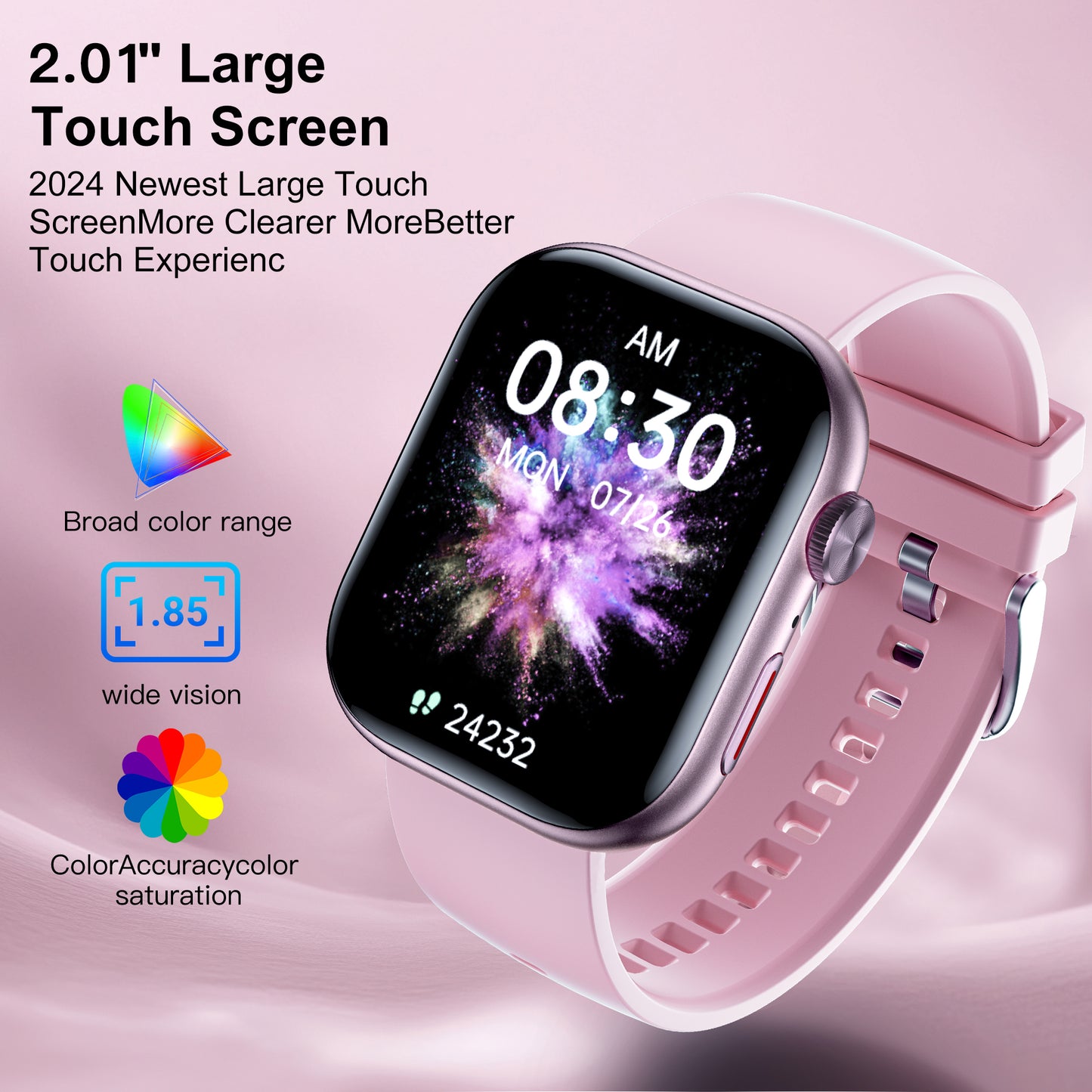Smart Watch for Men Women, Fitness Tracker with Bluetooth Call, 2.01" Touchscreen, IP68 Waterproof, 180+ Sports, Health & Sleep Tracker, Android/iOS, Pink
