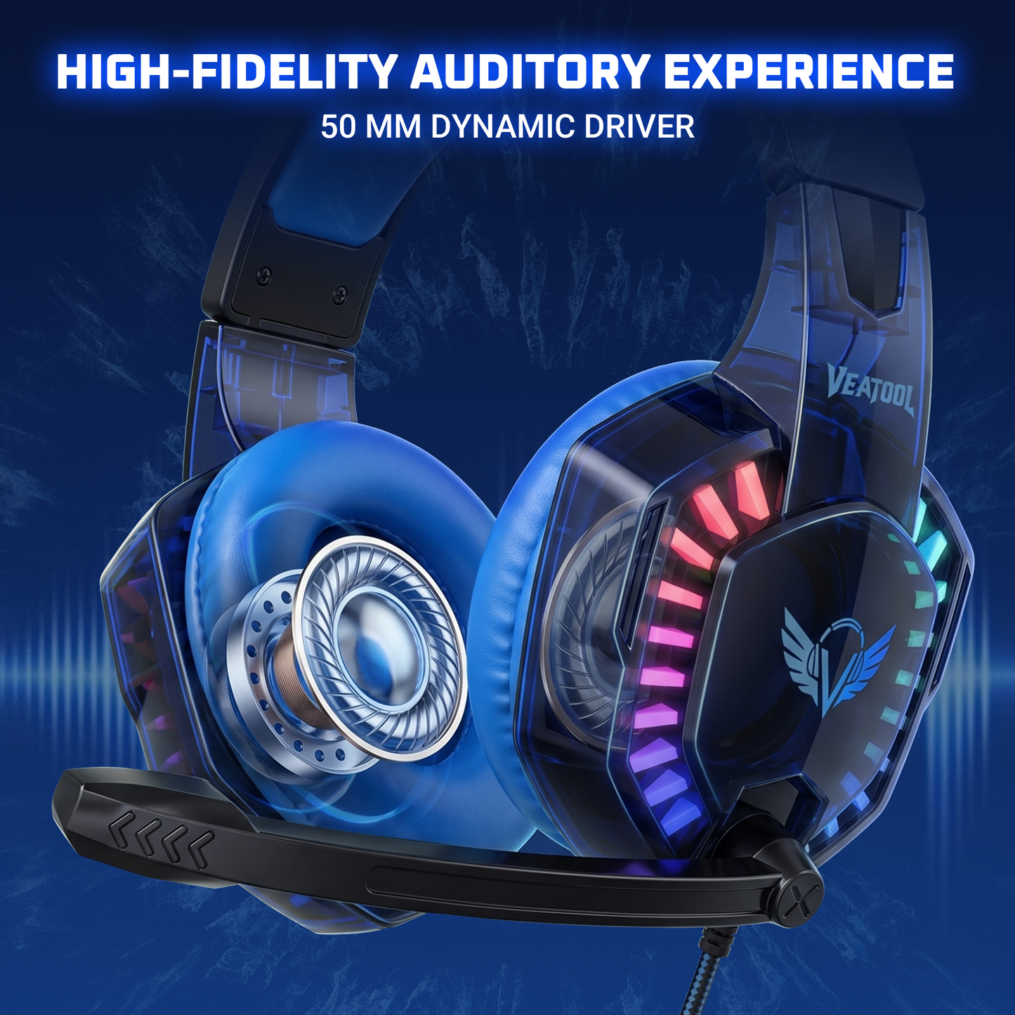 VEAT00L Gaming Headset with Microphone, Compatible with PS4 PS5 Xbox One PC Laptop, Over-Ear Headphones with LED Light, Noise Canceling Mic, 7.1 Stereo Surround Sound,Soft Earmuffs for Nintendo Series