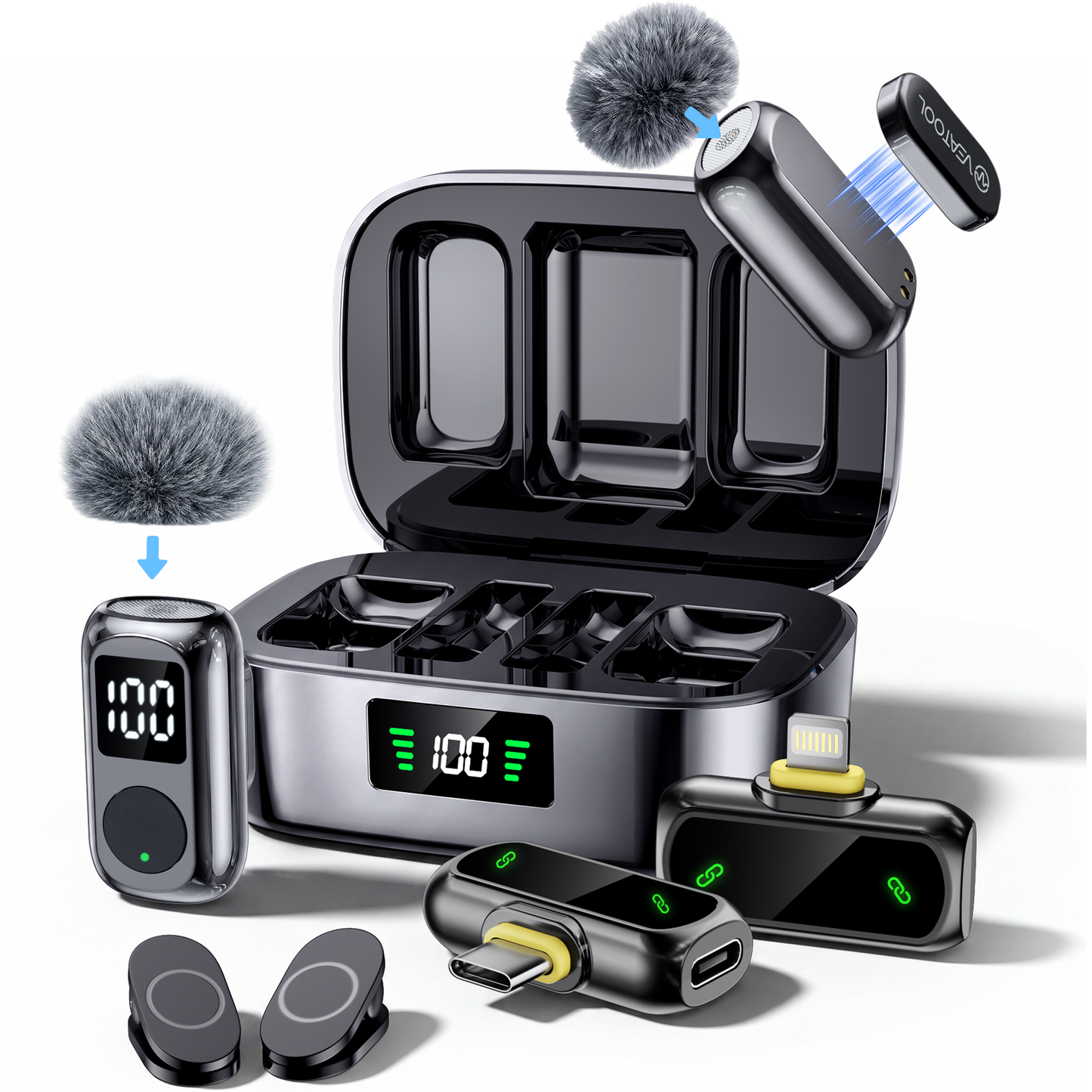 Wireless Lavalier Mini Microphone for iPhone ipad Android,USB-C Noise Canceling Lapel Lavalier Mic,Clip-On Mic with 45H Charging Case for Vlogging,Video Recording,Podcast, YouTube,TikTok(2 TX + 2 RX)