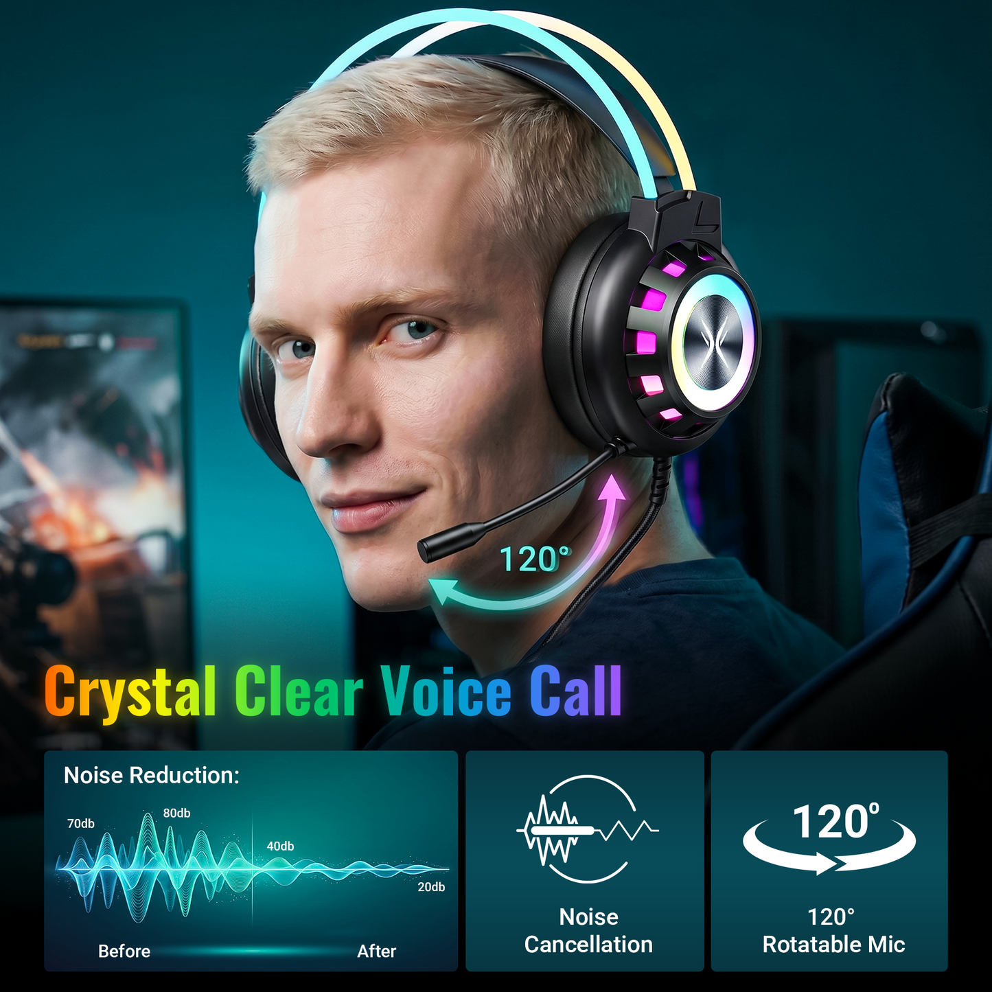 VEATOOL X7 Wireless Earbud, 80Hrs Bluetooth 5.3 Headphones IP7 Waterproof for Sport, Running Wireless Earphones with ENC Noise Cancelling Mic