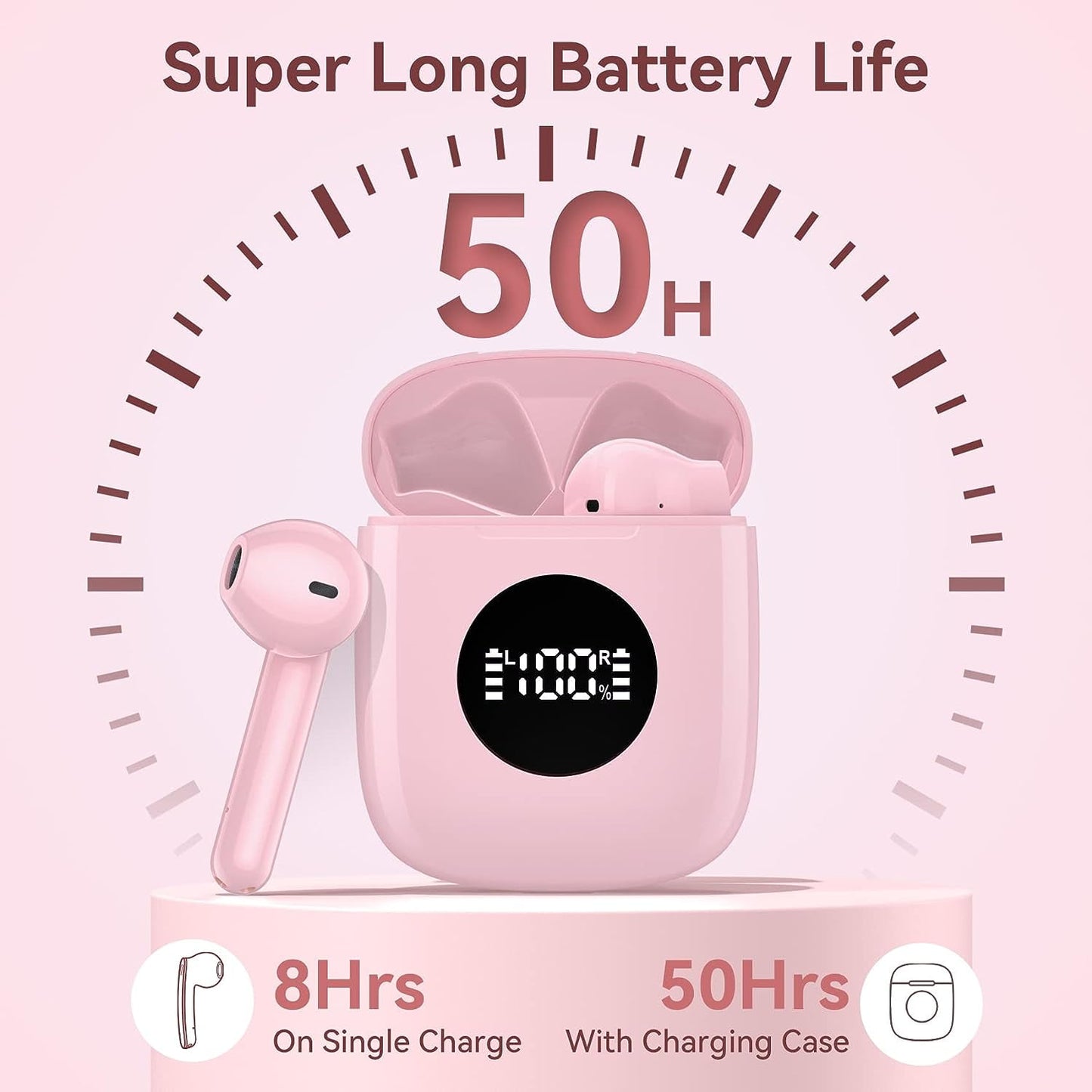 VEAT00L True Wireless Earbuds, TWS Bluetooth Headphones Stereo Sound Earphones, 50H Playtime Wireless Charging Case & Power Display,Built in microphone, waterproof and sweat proof