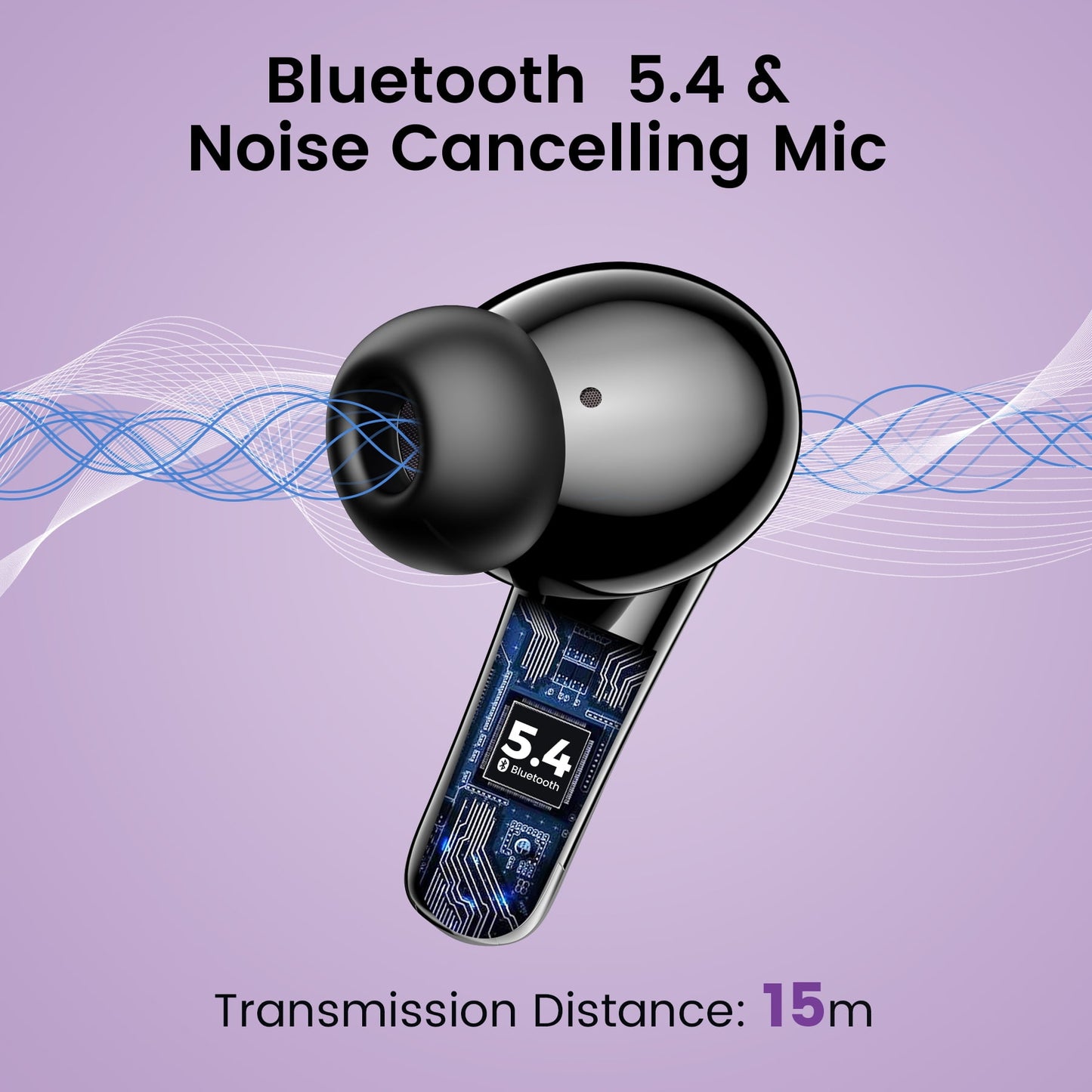 VEAT00L P91 Wireless Earbuds, Bluetooth Headphones V5.4 Stereo Ear buds with Noise Cancelling Mics, 60H Playback Mini Case with Dual LED Display, IP7 Waterproof in-Ear Earphones for Android iOS