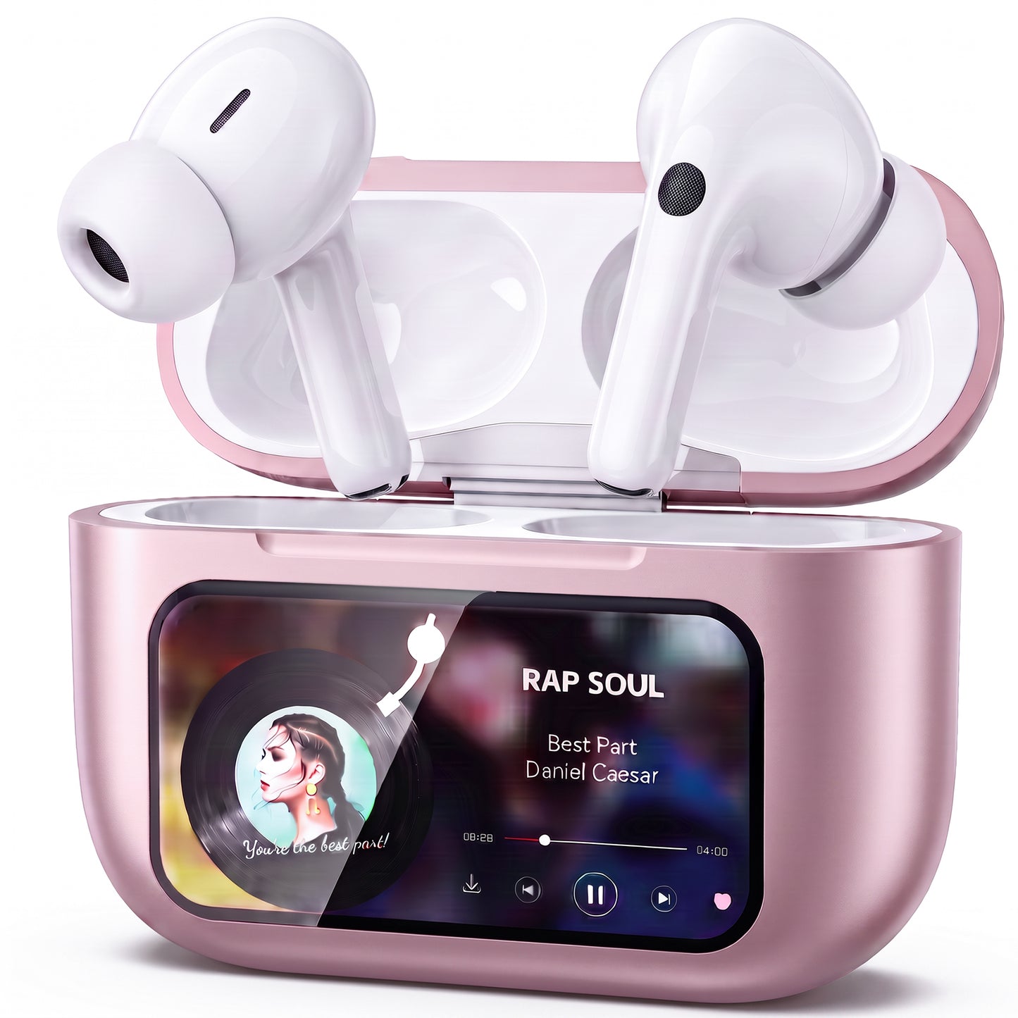 VEATOOL X15 Wireless Earbuds Bluetooth 5.2 Headphones,35H Hi-Fi Stereo Deep Bass Earphones with Noise Cancelling Mic IP7 Waterproof Sport Headset with LED Power Display for Laptop Pad Phones Pink