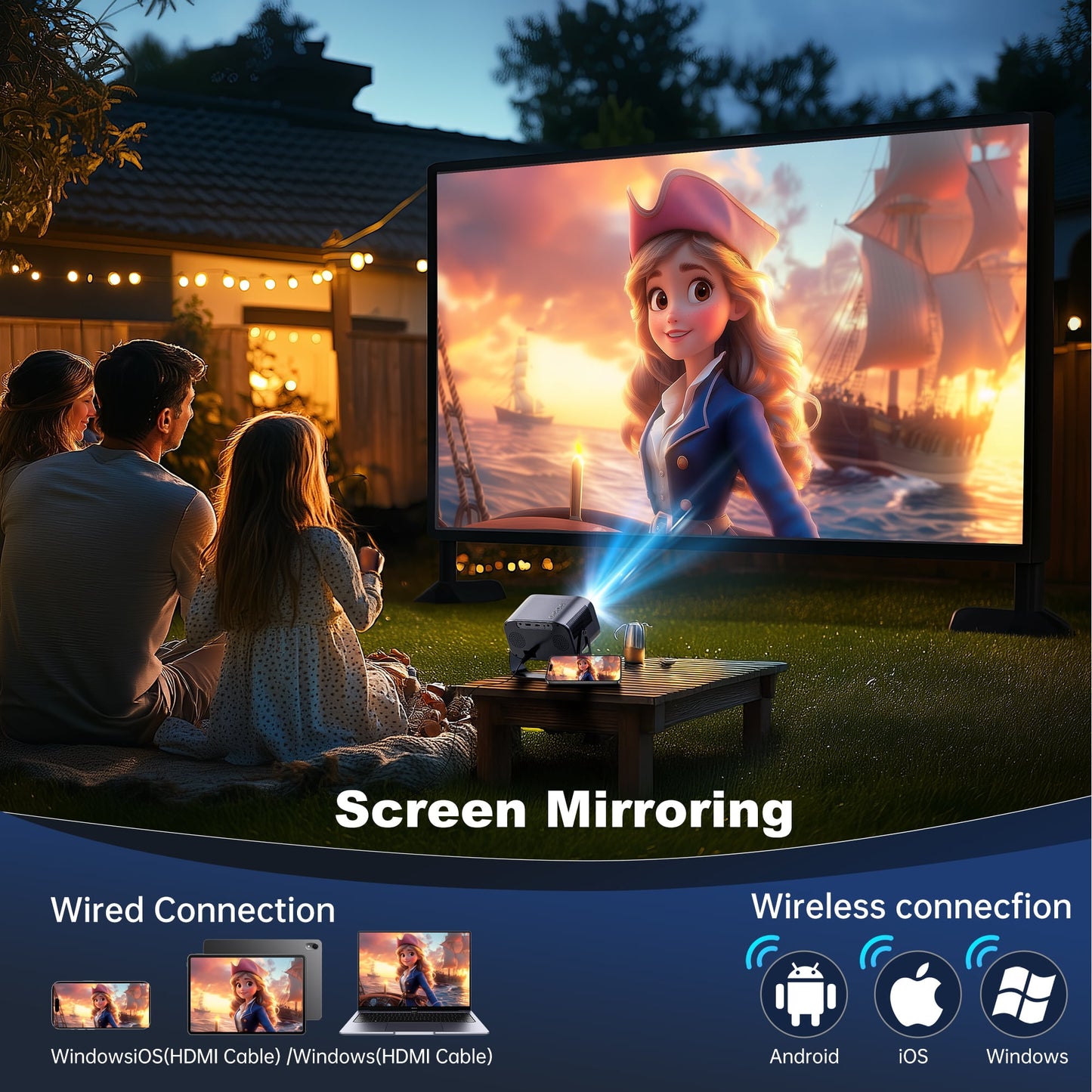 LOSEI Projector Supports 4K resolution Smart Projector Auto Keystone Correction Portable Projector with iOS/Android black