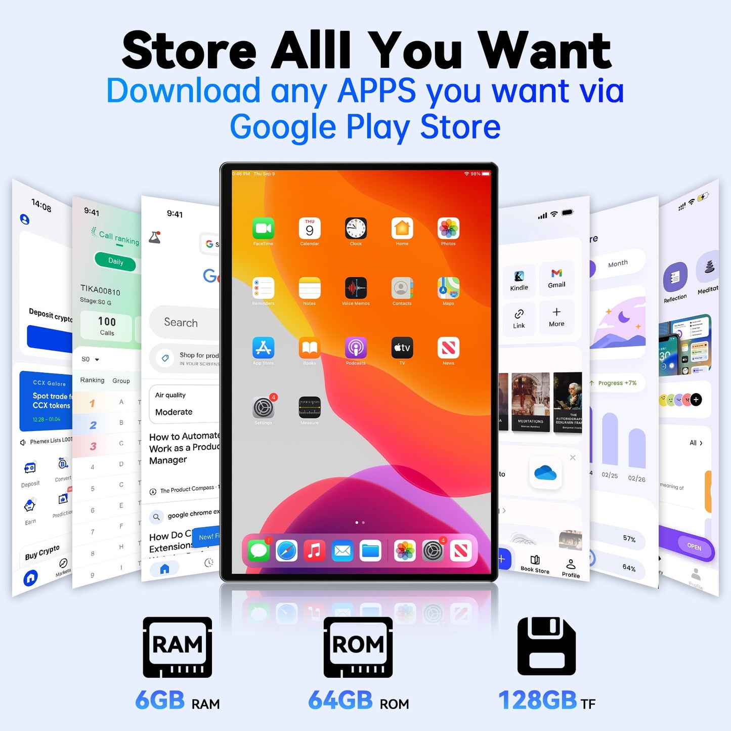 VEAT00L Tablet,10.1" Android Tablet with Octa-core Processor 6GB RAM 64GB ROM HD IPS Touchscreen 8H Battery, Wi-Fi 6, BT 5.0, Dual Camera.