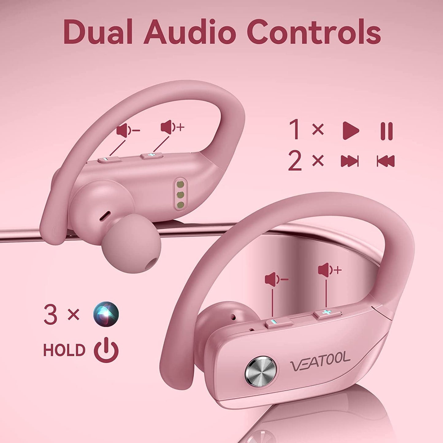 VEAT00L Wireless Earbuds Bluetooth Headphone Sport, Bluetooth 5.4 Earbud, 72Hrs Earphone with Earhook, Noise Cancelling Mic, IP7 Waterproof Headset for Workout/Running