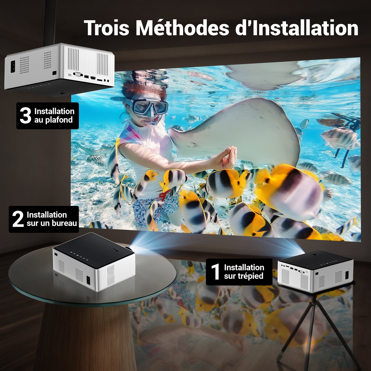 Dual-Band 5G/2.4G WiFi Bluetooth Projector, 16000 Lux 4K Supported Portable Movie Projector for Home Outdoor, 300" Display, 4-Point Keystone, HiFi Speaker