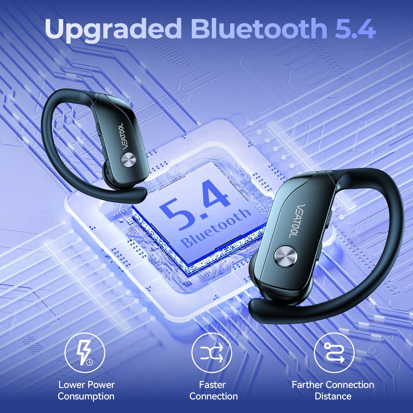 VEAT00L Wireless Earbuds Bluetooth Headphone Sport, Bluetooth 5.4 Earbud, 72Hrs Earphone with Earhook, Mic