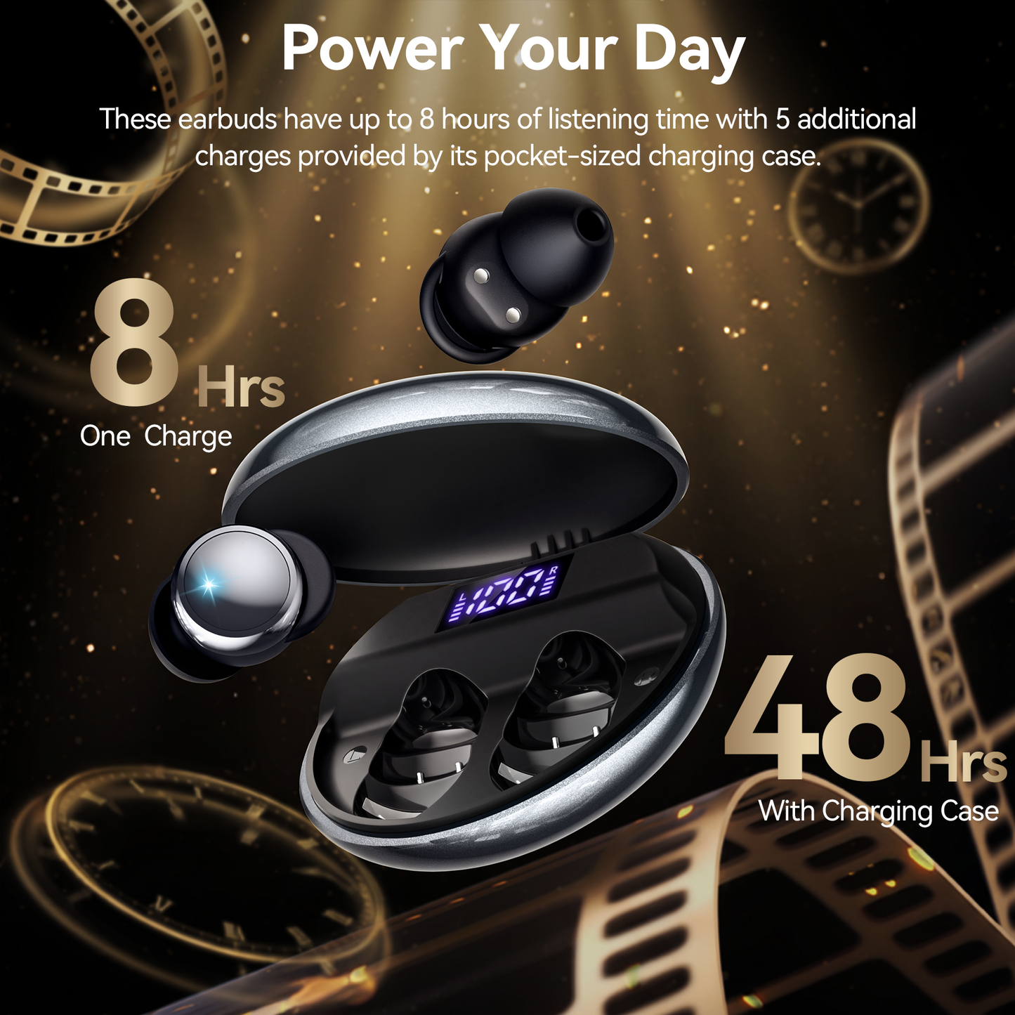 VEAT00L P91 Wireless Stereo Earbuds, Bluetooth 5.4, ENC Mics, 60H Playback, Dual LED Display, IPX7 Waterproof, for Android iOS