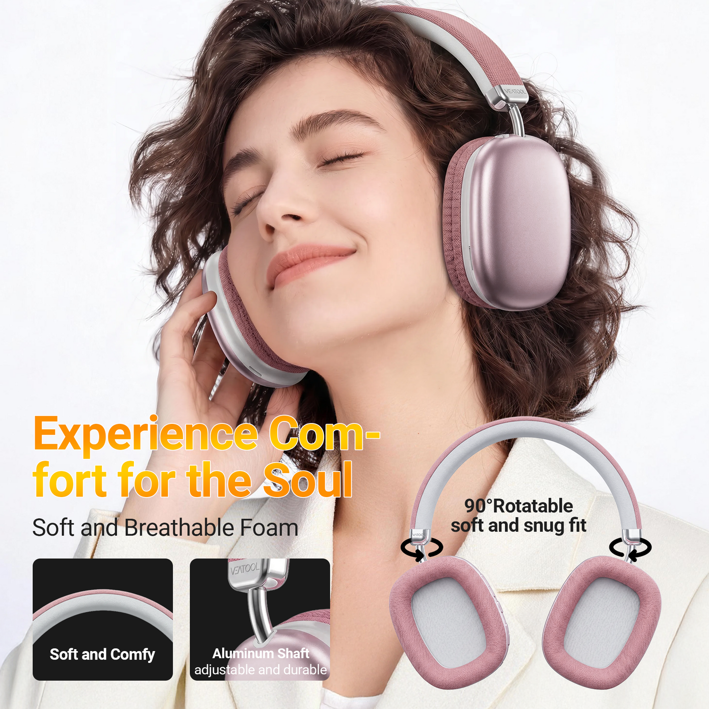 BT5.1 Wireless Over-Ear Headphones, 40H Playtime, 4-Mic ENC Noise Cancelling, Lightweight, Deep Bass, Comfort Fit for Travel & Work