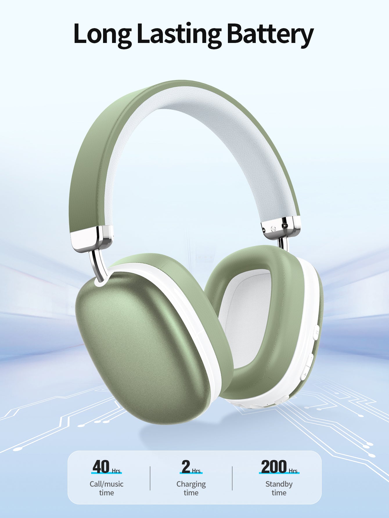 SY-BT1632 High-Fidelity Over-Ear Bluetooth Headphones | Powerful 40mm Bass | Bluetooth 5.3 Dual-Mode Connectivity | 40-Hour Battery Life | Comfortable Fit(Green)