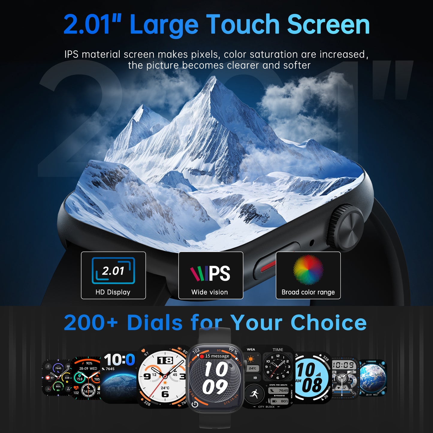 Smart Watch for Men Women, Fitness Tracker 2.01" HD, Bluetooth Call, IP68 Waterproof, 180+ Sports Modes, Health & Sleep, Android iOS
