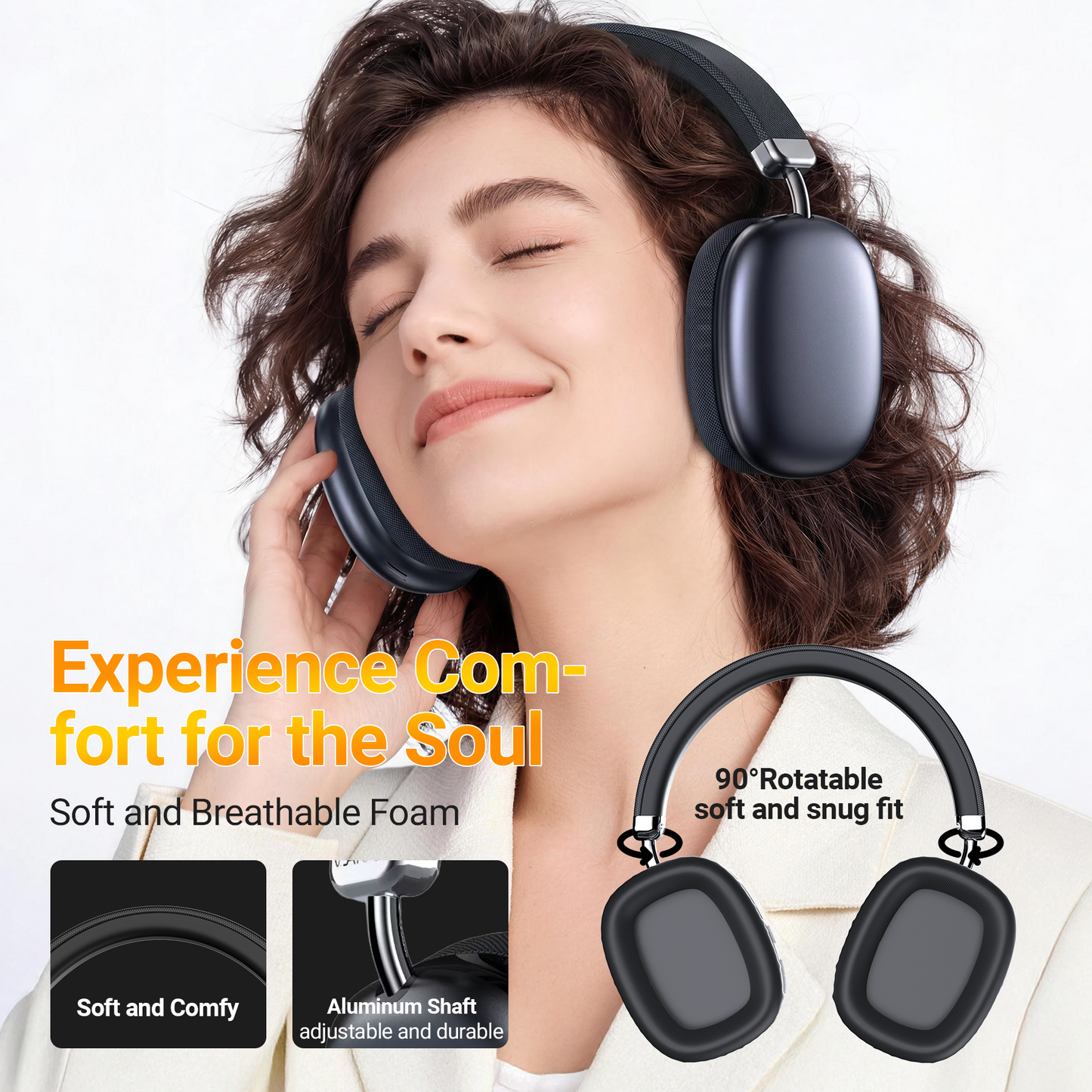 Wireless Bluetooth Headphones 5.1,40 Hrs Playtime Wireless Over-Ear Headphones,4 Mics ENC Noise Cancelling for Clear Calls, Lightweight Headset with Deep Bass Comfort fit for Travel Work