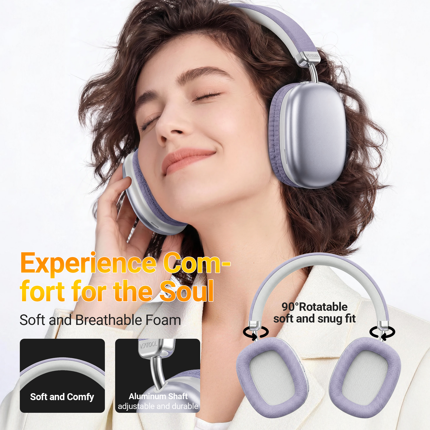 SY-BT1632 High-Fidelity Over-Ear Bluetooth Headphones | Powerful 40mm Bass | Bluetooth 5.3 Dual-Mode Connectivity | 40-Hour Battery Life | Comfortable Fit(Purple)