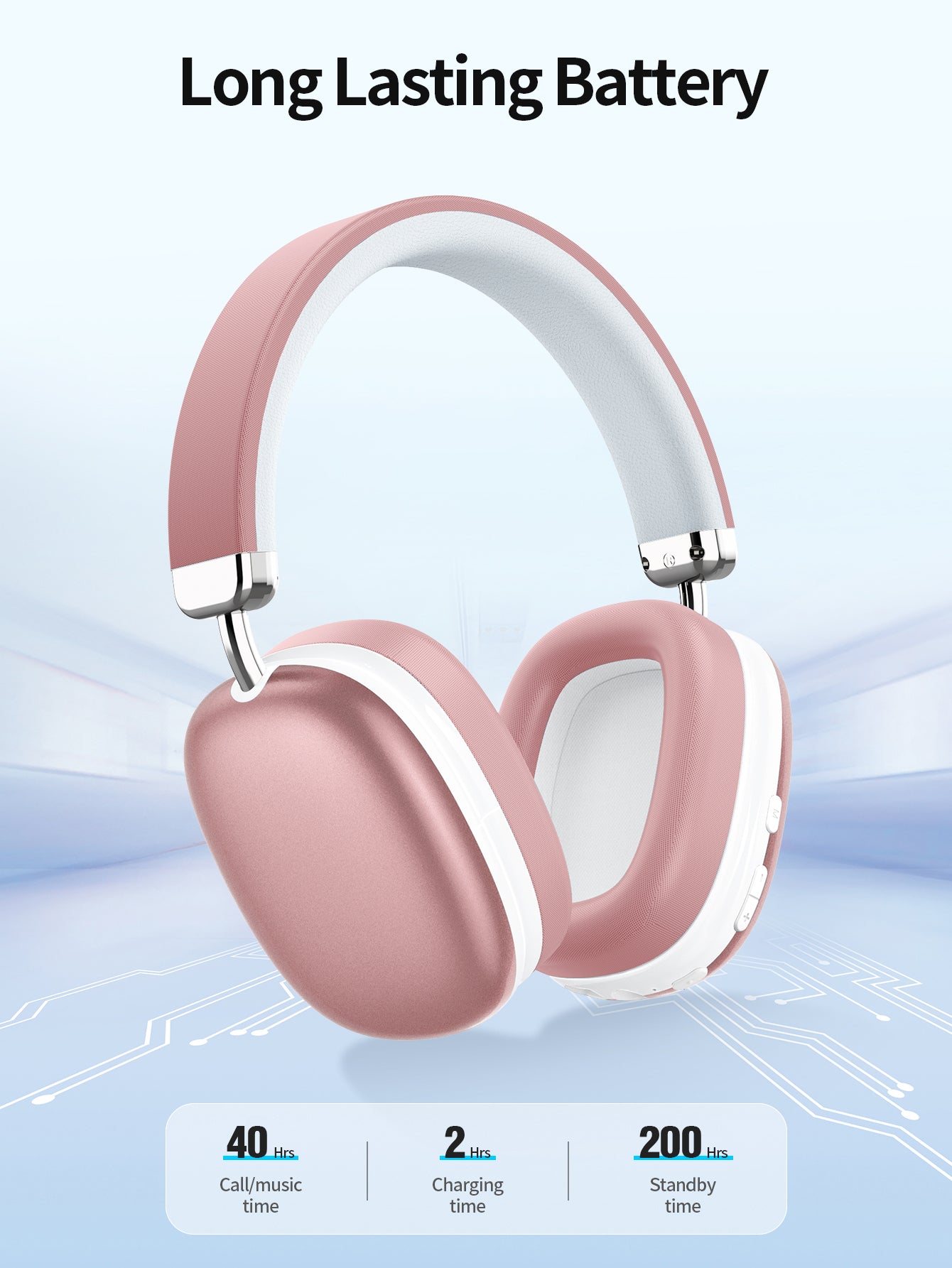 BT5.1 Wireless Over-Ear Headphones, 40H Playtime, 4-Mic ENC Noise Cancelling, Lightweight, Deep Bass, Comfort Fit for Travel & Work