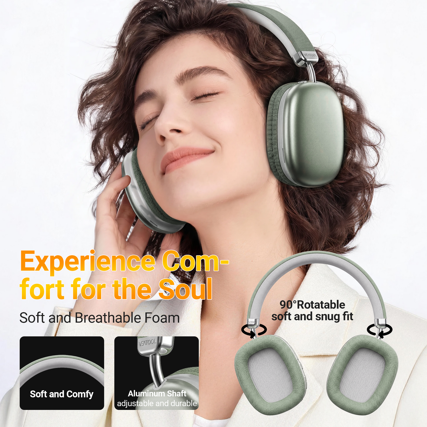 SY-BT1632 High-Fidelity Over-Ear Bluetooth Headphones | Powerful 40mm Bass | Bluetooth 5.3 Dual-Mode Connectivity | 40-Hour Battery Life | Comfortable Fit(Green)