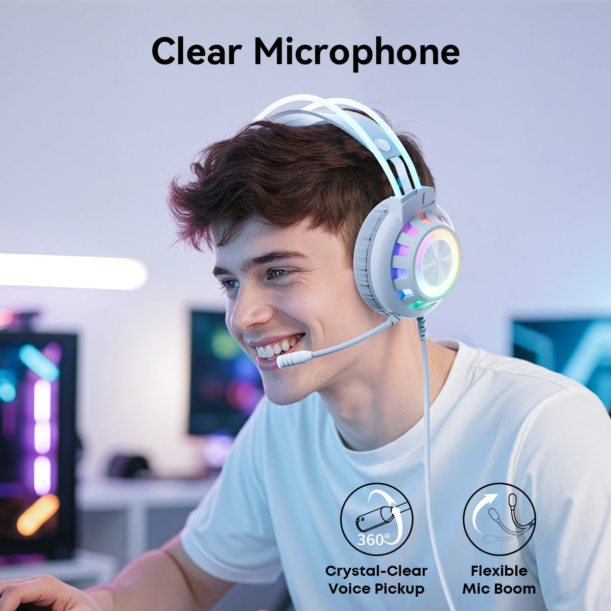 TAGRY K3 2.4GHz Wireless Gaming Headsets 7.1 Surround Sound Bluetooth Headphones 70H Playtime ENC Noise Cancelling Over Ear Game Headphone with Mic