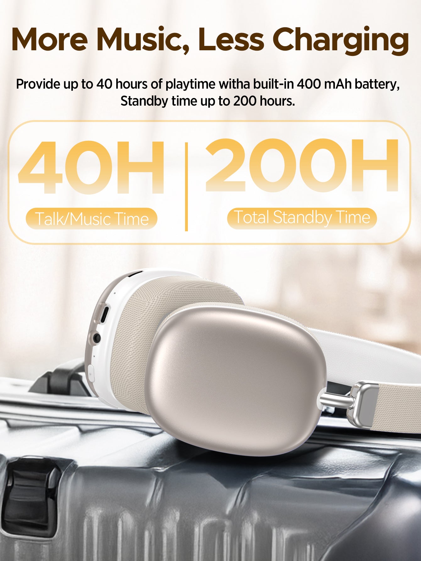 SY-BT1632 High-Fidelity Over-Ear Bluetooth Headphones | Powerful 40mm Bass | Bluetooth 5.3 Dual-Mode Connectivity | 40-Hour Battery Life | Comfortable Fit(Starlight)