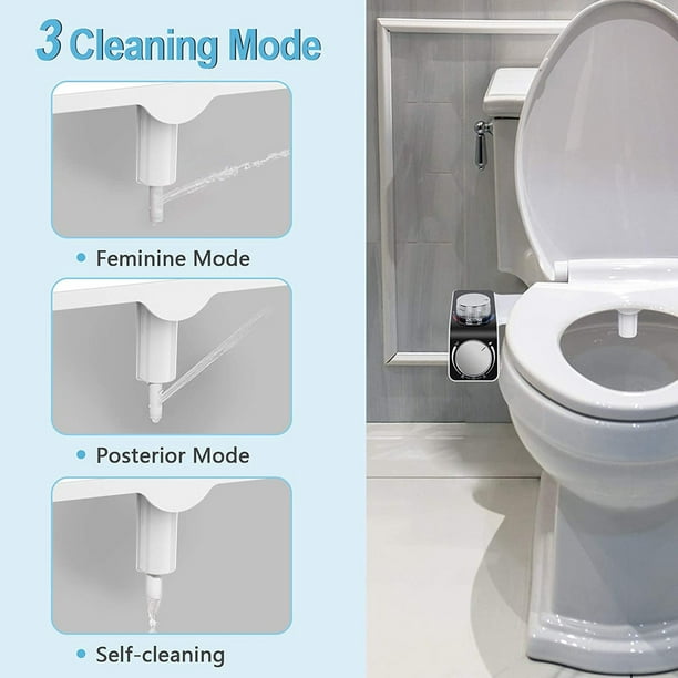 KDMLR Bidet Attachment for Toilet Seat, Non-Electric Bidet Hot and Cold Fresh Water for Frontal & Rear Wash with Self-cleaning Dual Nozzles and Adjustable Pressure Control