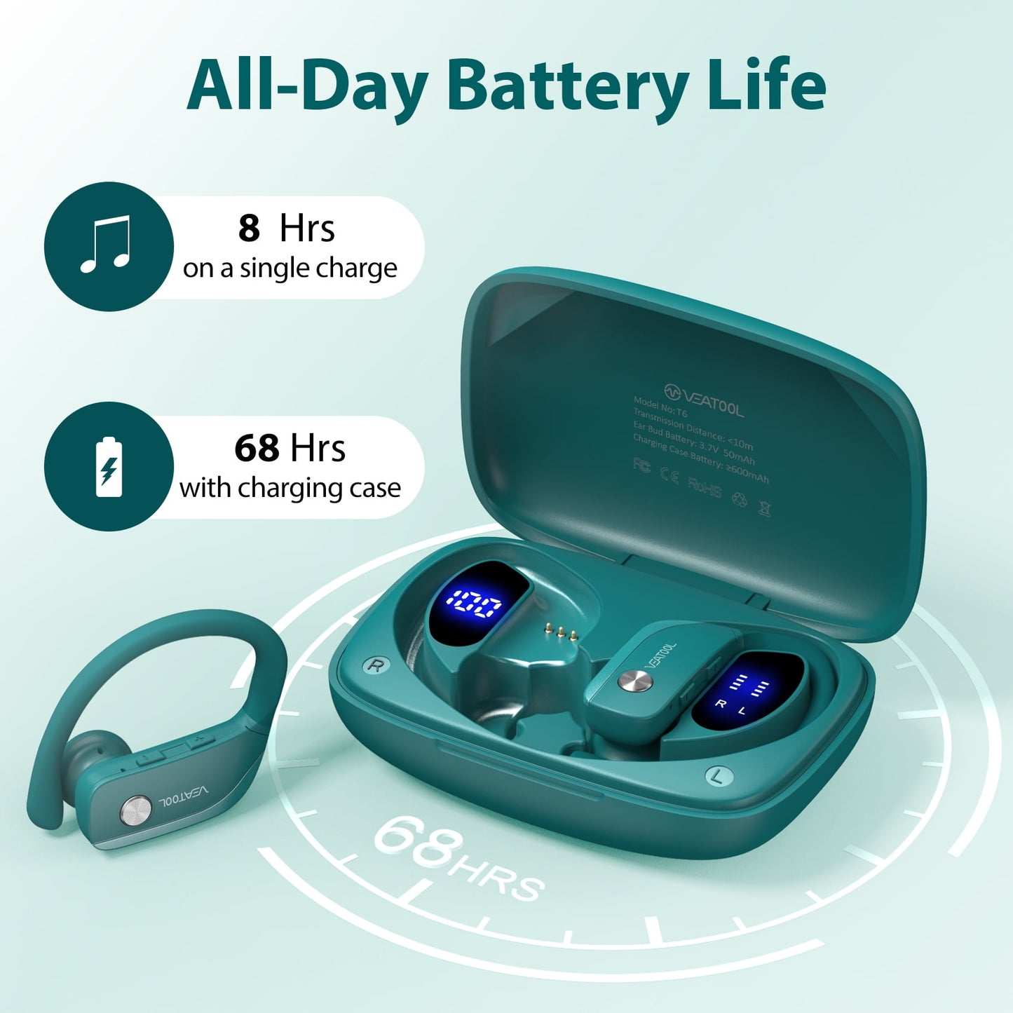 occiam Active Noise Cancelling Headphones Wireless Earbuds Bluetooth Ear Buds 96Hrs Playback HD Call Over-Ear Waterproof Earphones