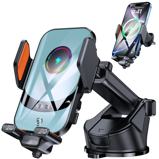 VEAT00L C16s Wireless Car Charger,15W Fast Charging Auto Clamping Car Charger for Dash Windshield Air Vent Compatible,Hands-Free Phone Holder Car Mount for iPhone 16 15 14, Samsung Galaxy,Google, etc