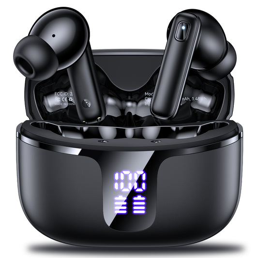 VEAT00L A11 Wireless Earbuds, Bluetooth 5.4 Earbuds Hi-Fi Stereo Bass 68H Playback LED Power Display Earphones with Mic IPX7 Waterproof in-Ear Earphones for TV Smart Phone Laptop Computer Sports