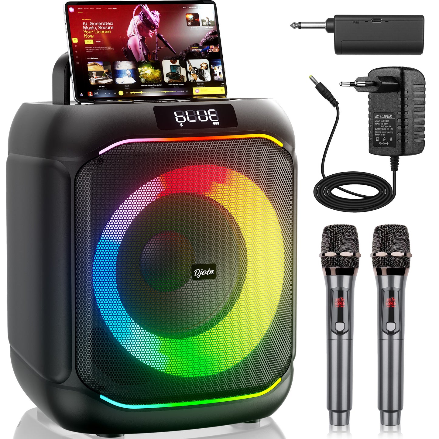 VEATOOL Karaoke Machine, Home Karaoke System with 2 Microphone, Bluetooth Speaker with Party Light, ET107
