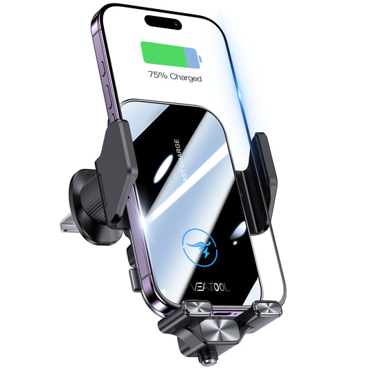 Wireless Car Charger,VEATOOL 15W Fast Charging Phone Mount for Car Vent,Auto Clamping,Car Phone Holder with Enlarged Charging Coil for iPhone 16 15 14Pro Max Xs,Samsung Galaxy S&Note Series Google LG
