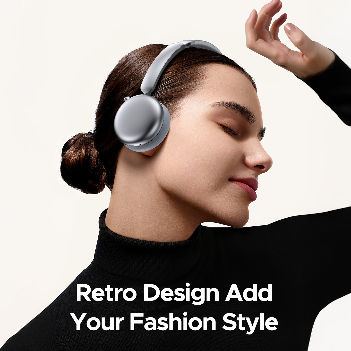 VEATOOL Mini Go Wireless Retro Headphones 100 Hours Playtime Bluetooth 5.4 Wireless ANC Over-Ear Headphones LDAC Hi-Res Wireless Audio Lightweight Wireless On-Ear Headset 70S 80S Style Silver