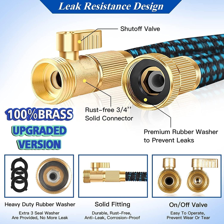 Expandable Garden Hose 150ft Upgraded,Flexible Lightweight Water Hose with 10 Way Spray Nozzle,Durable 4-Layer Latex Core,3/4” Solid Brass Fittings,Easy Store No Kink Leakproof Expanding Pipe