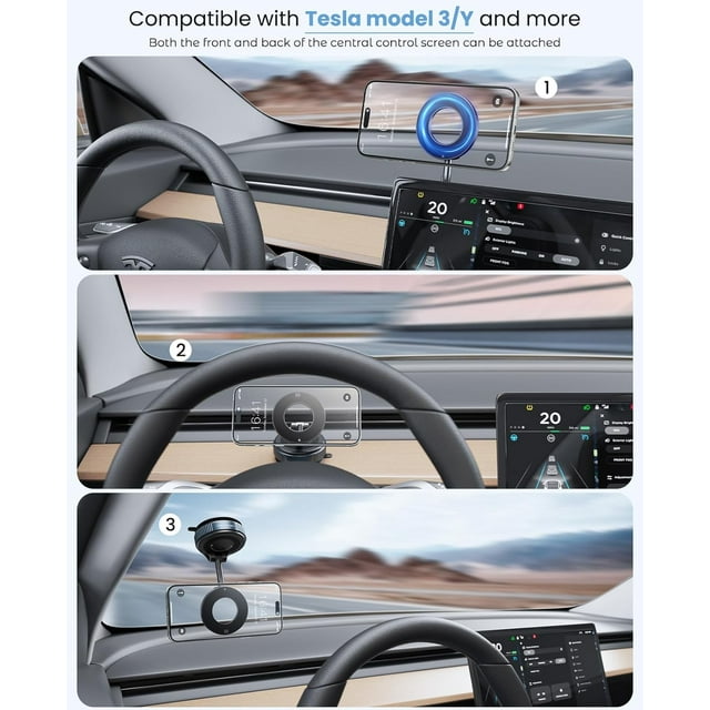 Vacuum Magnetic Suction Cup Phone Mount for Magsafe, 360° Adjustable Magnetic Phone Holder, Pocket Size Foldable Portable Cell Phone Holders for Your Car for All Smartphones & All Car Models