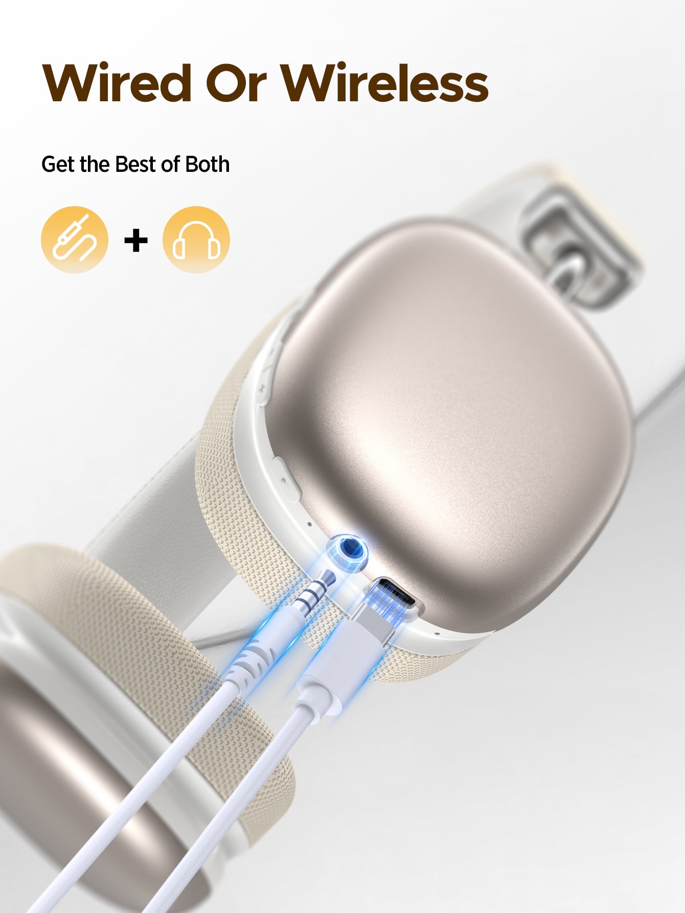 SY-BT1632 High-Fidelity Over-Ear Bluetooth Headphones | Powerful 40mm Bass | Bluetooth 5.3 Dual-Mode Connectivity | 40-Hour Battery Life | Comfortable Fit(Starlight)