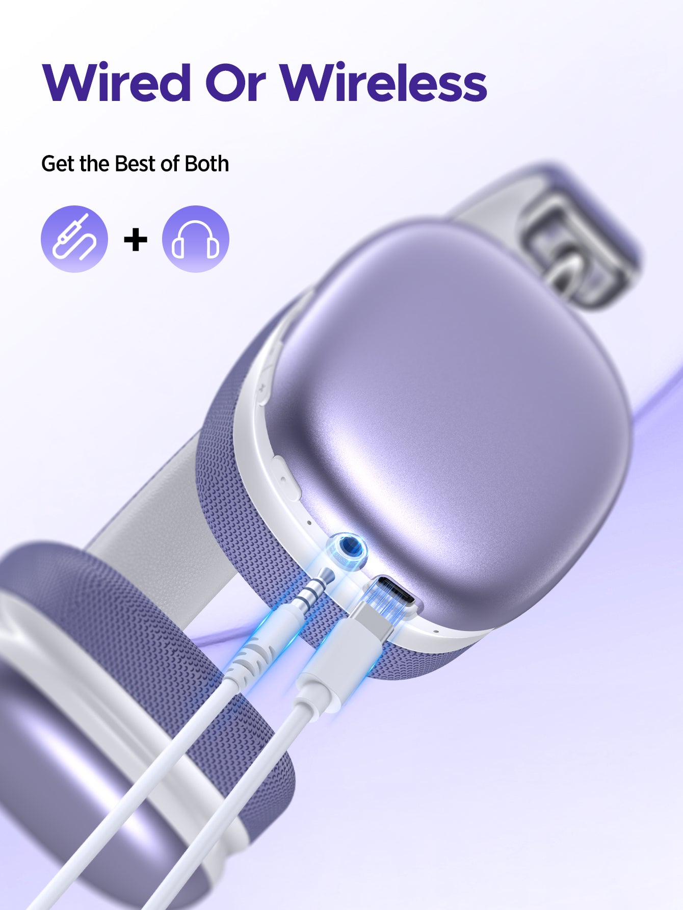 SY-BT1632 High-Fidelity Over-Ear Bluetooth Headphones | Powerful 40mm Bass | Bluetooth 5.3 Dual-Mode Connectivity | 40-Hour Battery Life | Comfortable Fit(Purple)