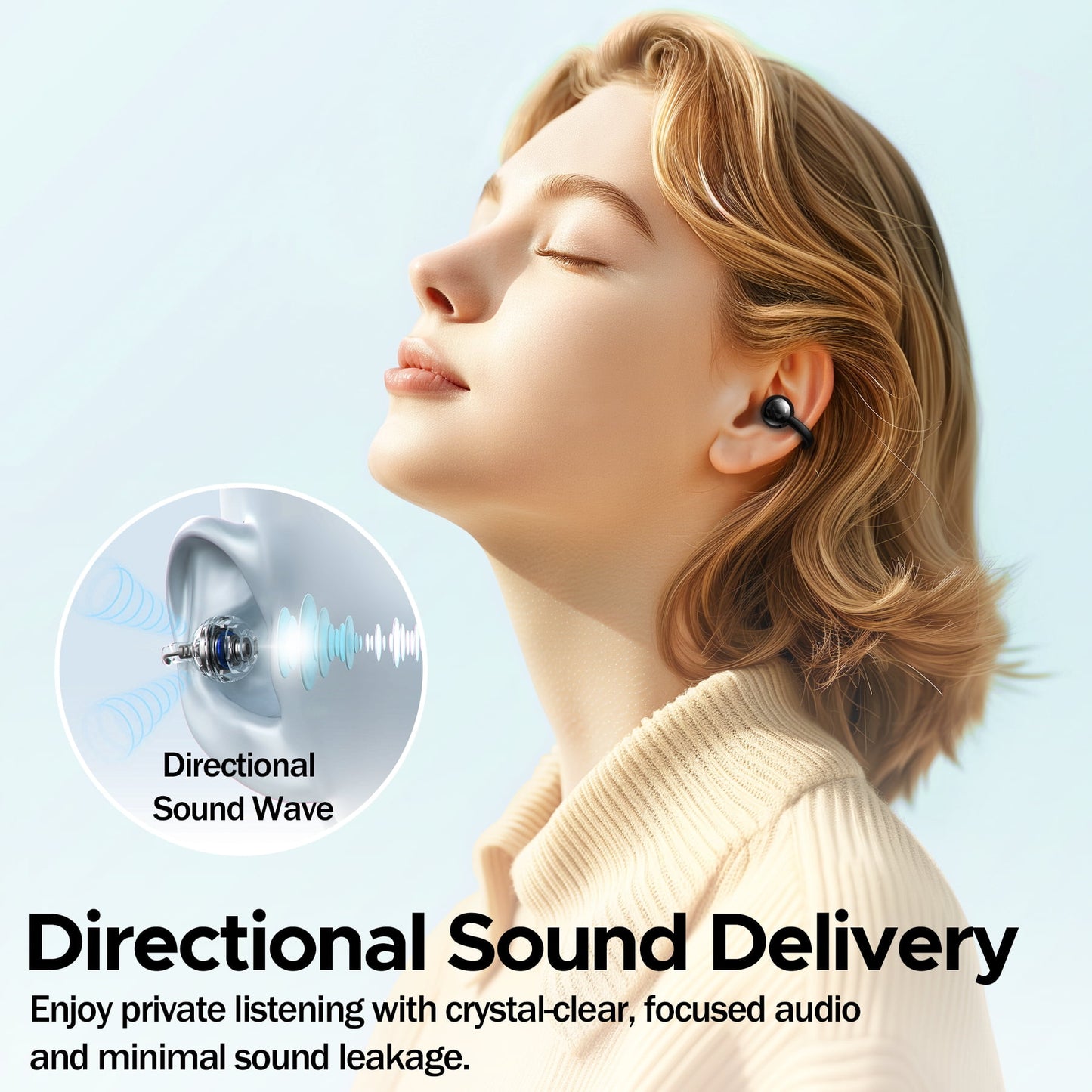 VEATOOL Clip on Earbuds,Open Ear Headphones Wireless Bluetooth 5.4 Sports Earphones with ENC Clear Call,50H Playtime, IPX7 Water Resistant,Comfortable for Small Ears & Glasses Wearers,Workouts