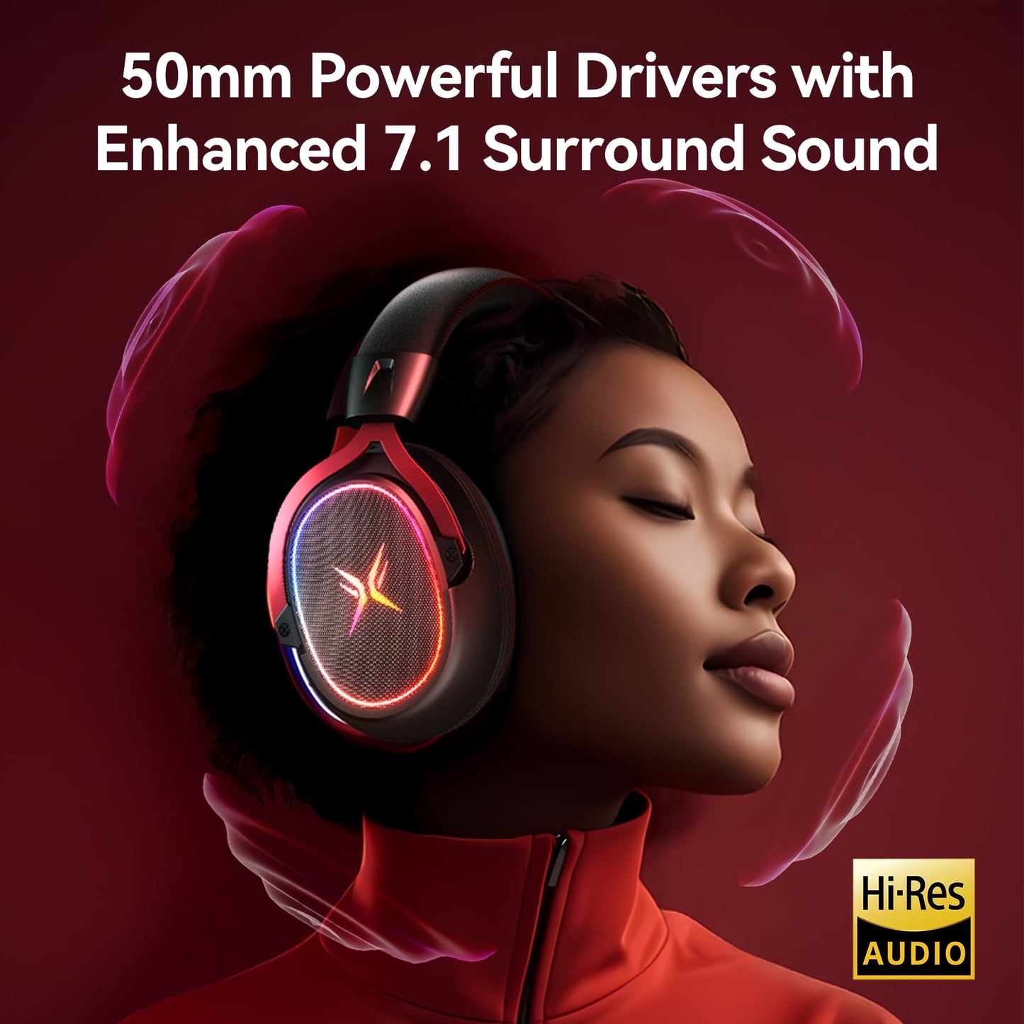 TAGRY K3 2.4GHz Wireless Gaming Headsets 7.1 Surround Sound Bluetooth Headphones 70H Playtime ENC Noise Cancelling Over Ear Game Headphone with Mic