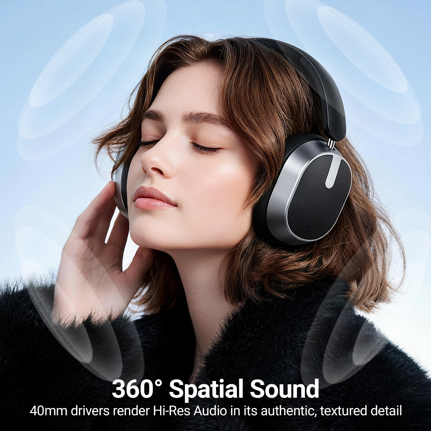 Hybrid Active Noise Cancelling Headphones,-50dB Wireless Bluetooth Headphones with Hi-Res Audio,120H Playtime Over Ear Bluetooth Headphones with 6 ENC Clear Mic