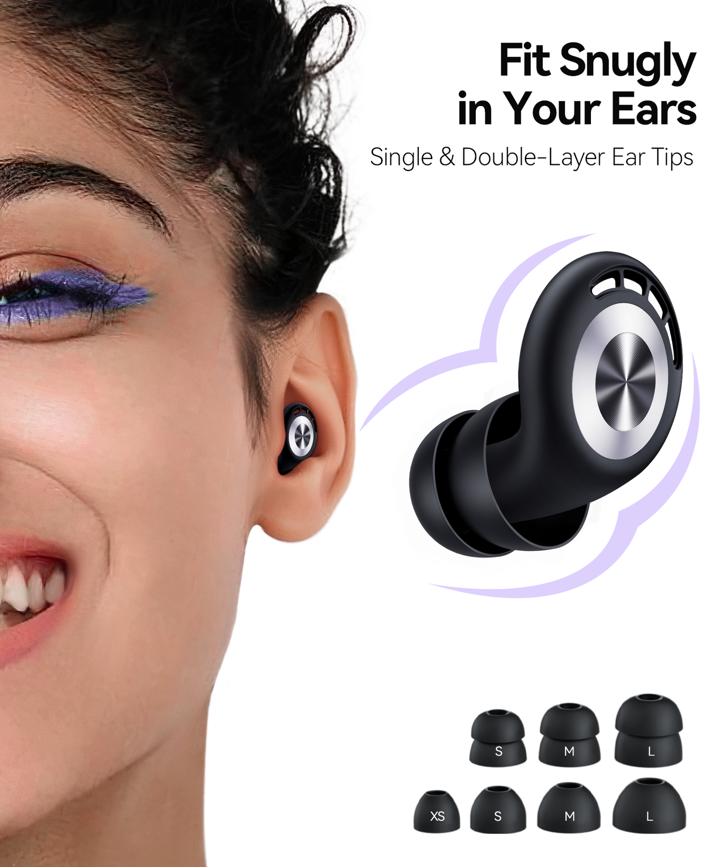 Noise Cancelling Ear Plugs for Sleeping, 50dB, Reusable Silicone Earplugs with 7 Eartips Case, for Snoring, Concerts, Shooting, Travel, Side Sleepers