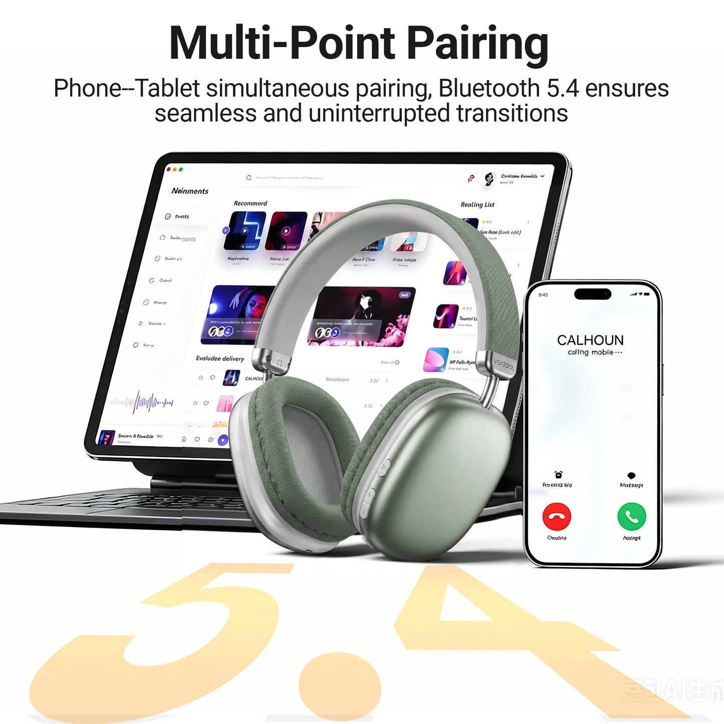 SY-BT1632 High-Fidelity Over-Ear Bluetooth Headphones | Powerful 40mm Bass | Bluetooth 5.3 Dual-Mode Connectivity | 40-Hour Battery Life | Comfortable Fit(Green)