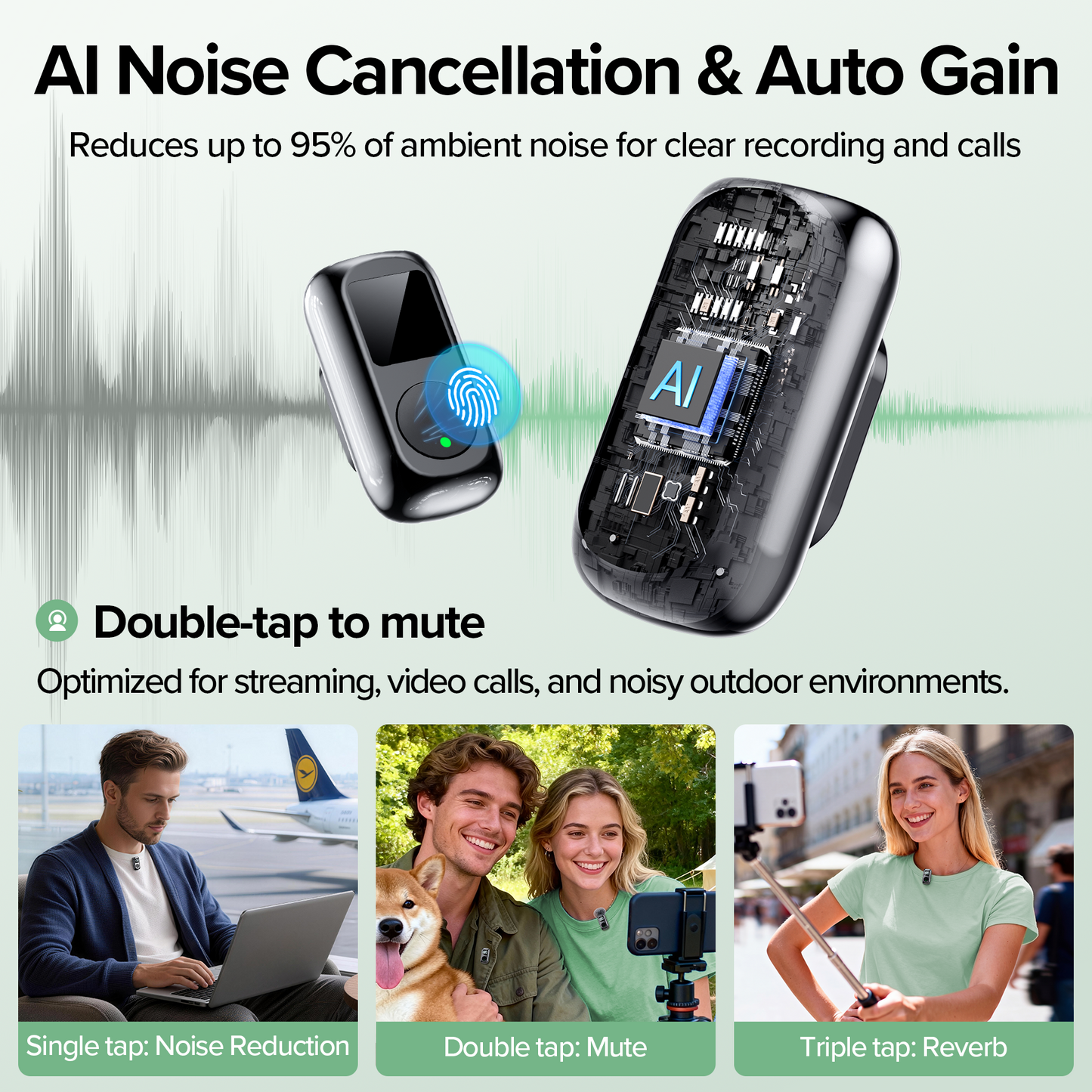 Wireless Lavalier Mini Microphone for iPhone ipad Android,USB-C Noise Canceling Lapel Lavalier Mic,Clip-On Mic with 45H Charging Case for Vlogging,Video Recording,Podcast, YouTube,TikTok(2 TX + 2 RX)